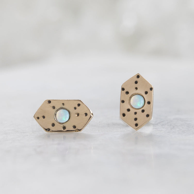 The Hexagon Opal Stardust Stud Earrings | 14K Yellow Gold