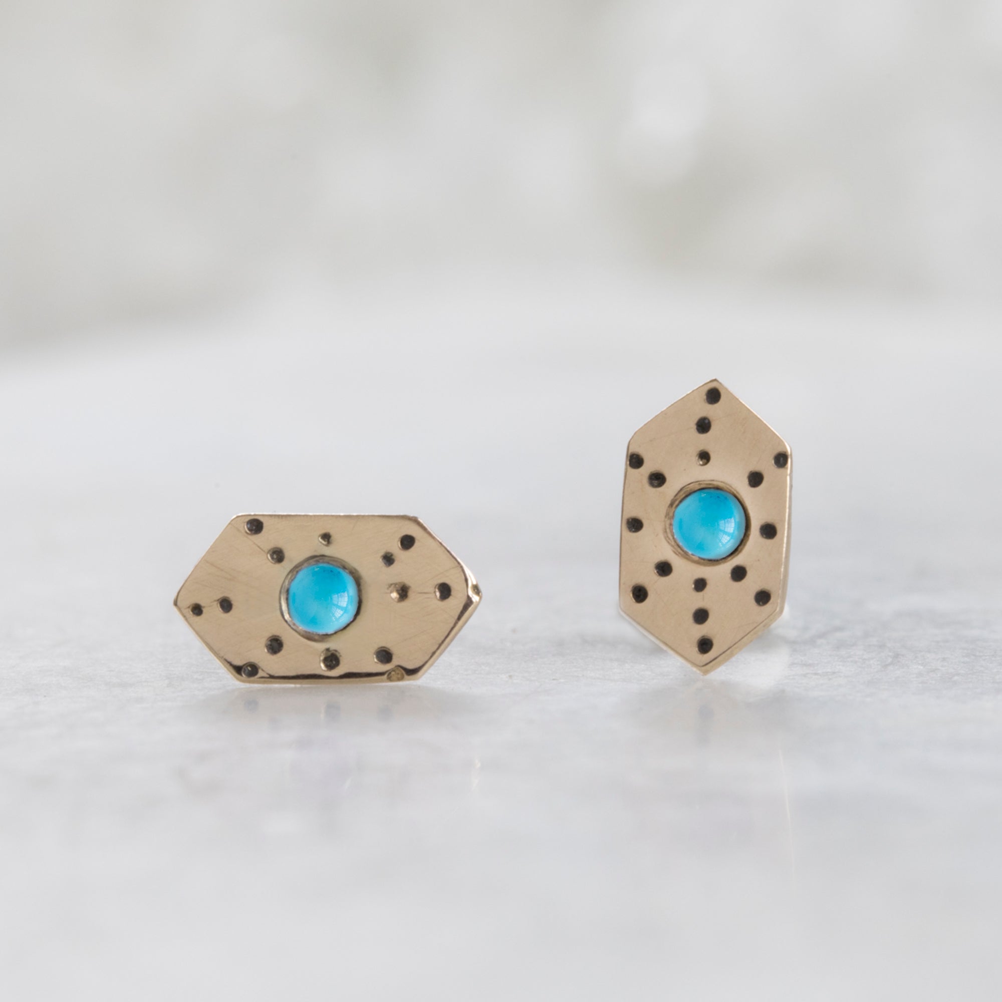 The Hexagon Turquoise Stardust Stud Earrings | 14K Yellow Gold