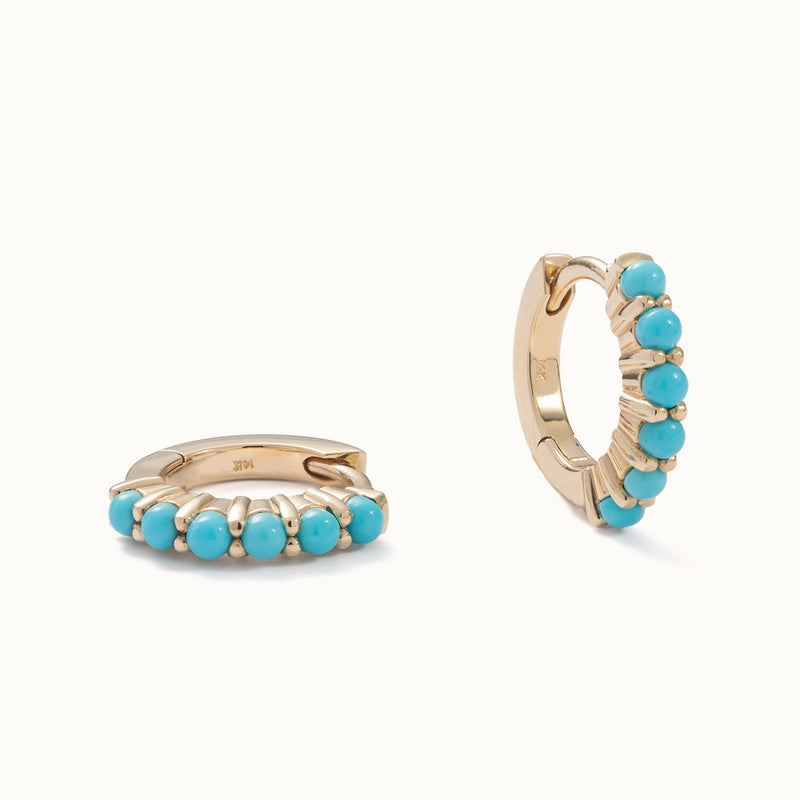 The Turquoise Huggie Hoop Earrings | 14K Yellow Gold