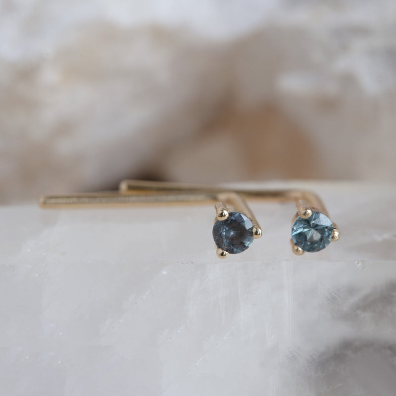 The Blue Montana Sapphire Staple Thread Earrings | 14K Yellow Gold