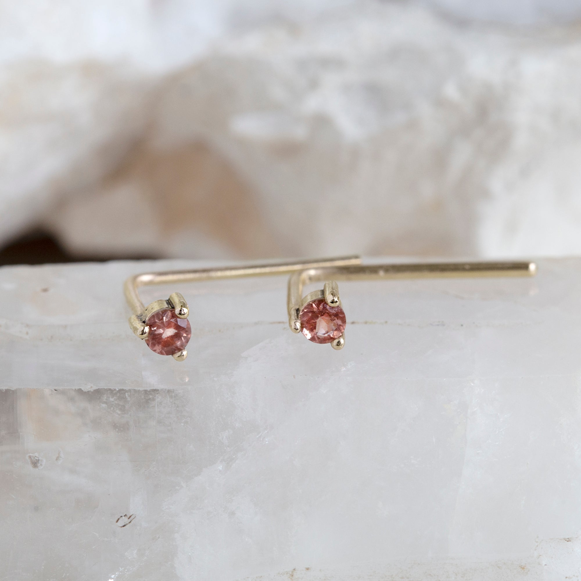 The Sunstone Staple Thread Earrings | 14K Yellow Gold