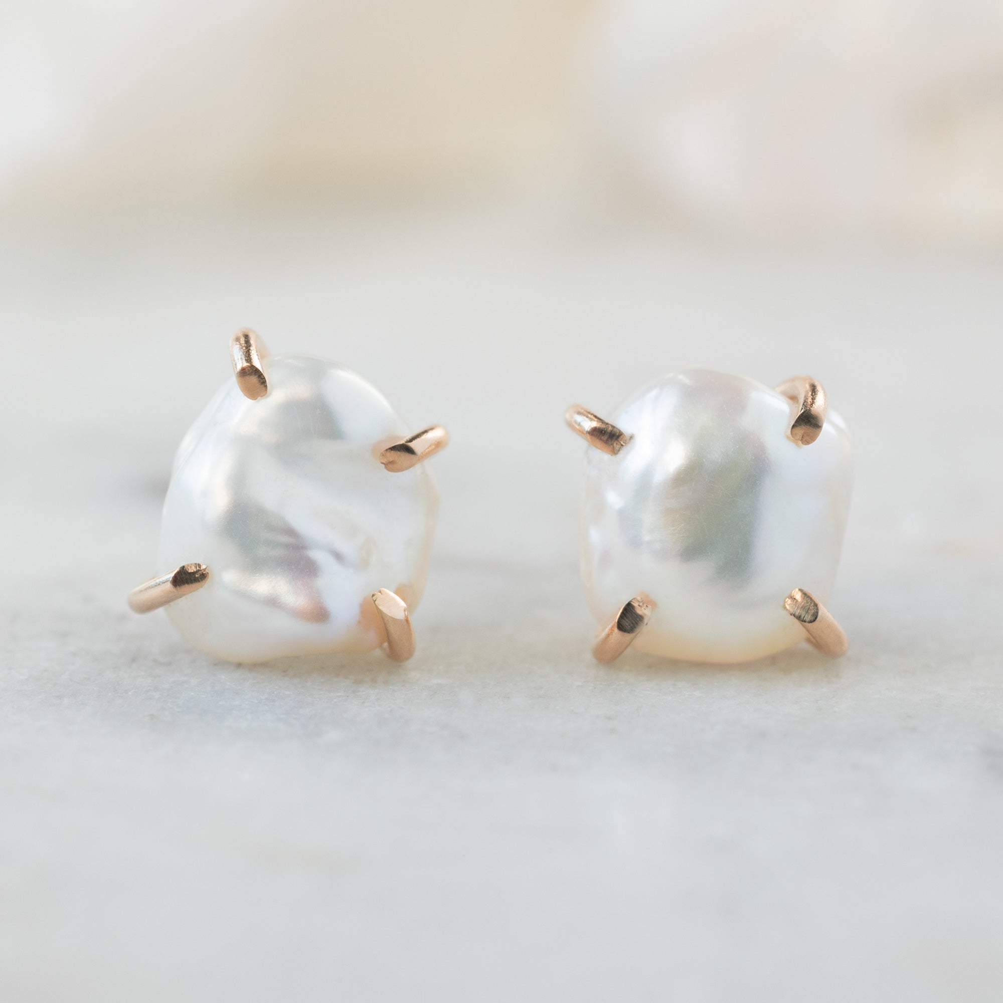 The Keshi Pearl Stud Earrings | 14K Rose Gold