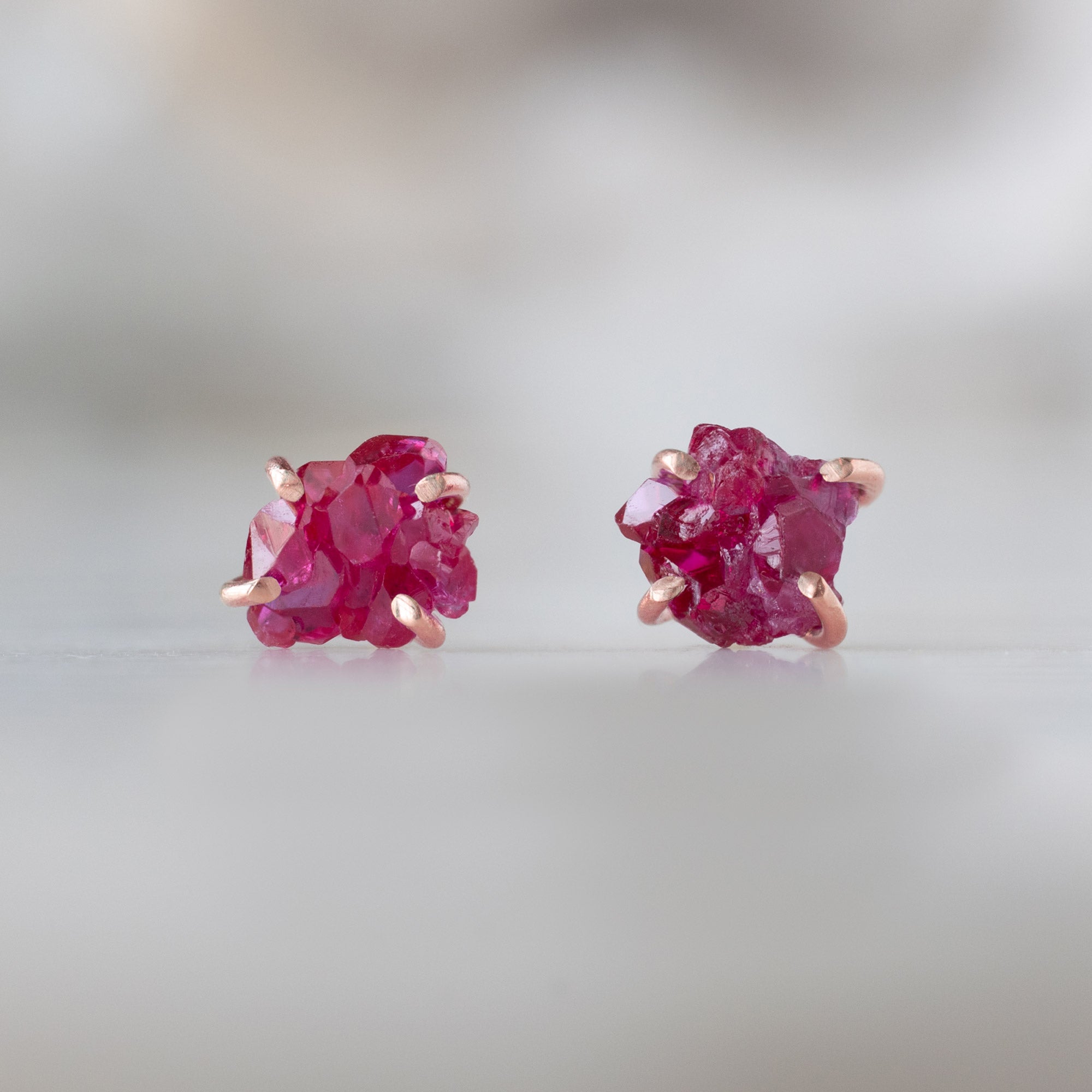 The Raw Garnet Gemstone Stud Earrings | 14K Rose Gold