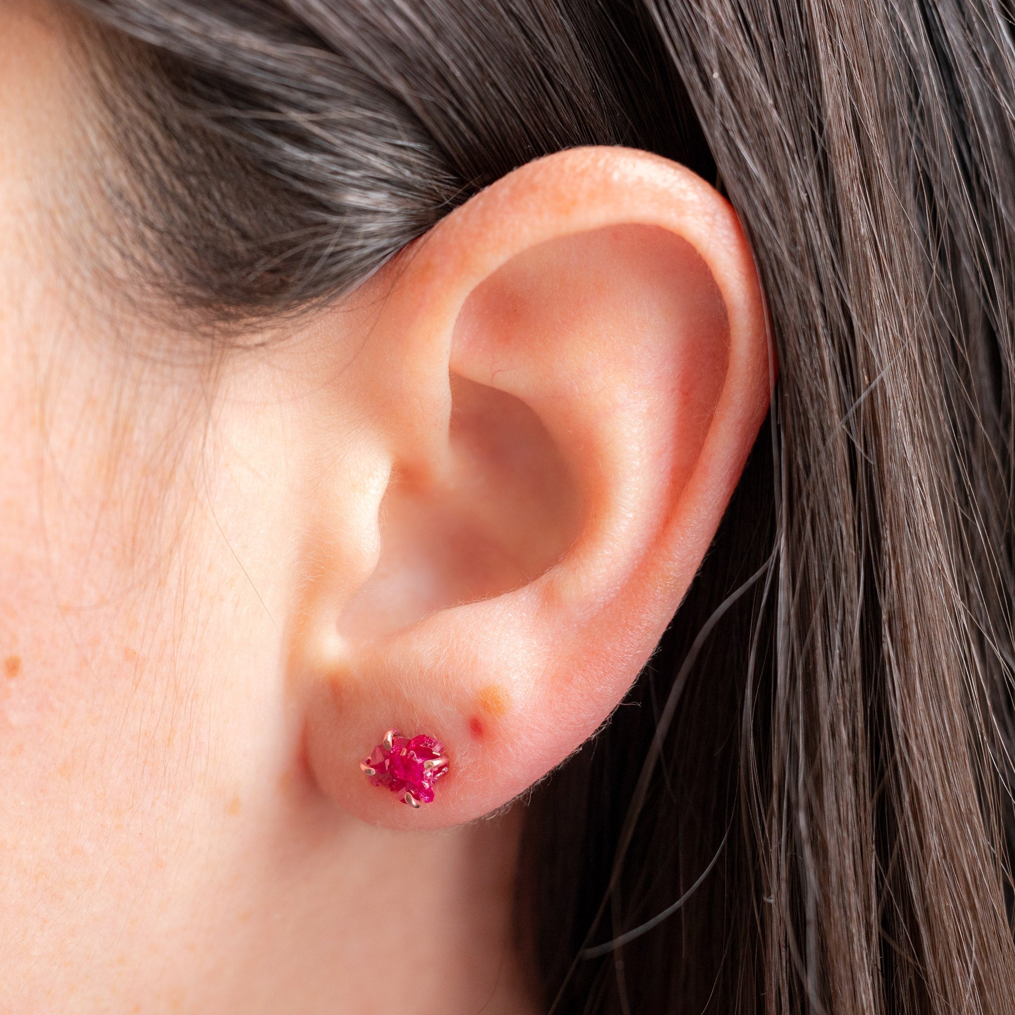 The Raw Garnet Gemstone Stud Earrings | 14K Rose Gold