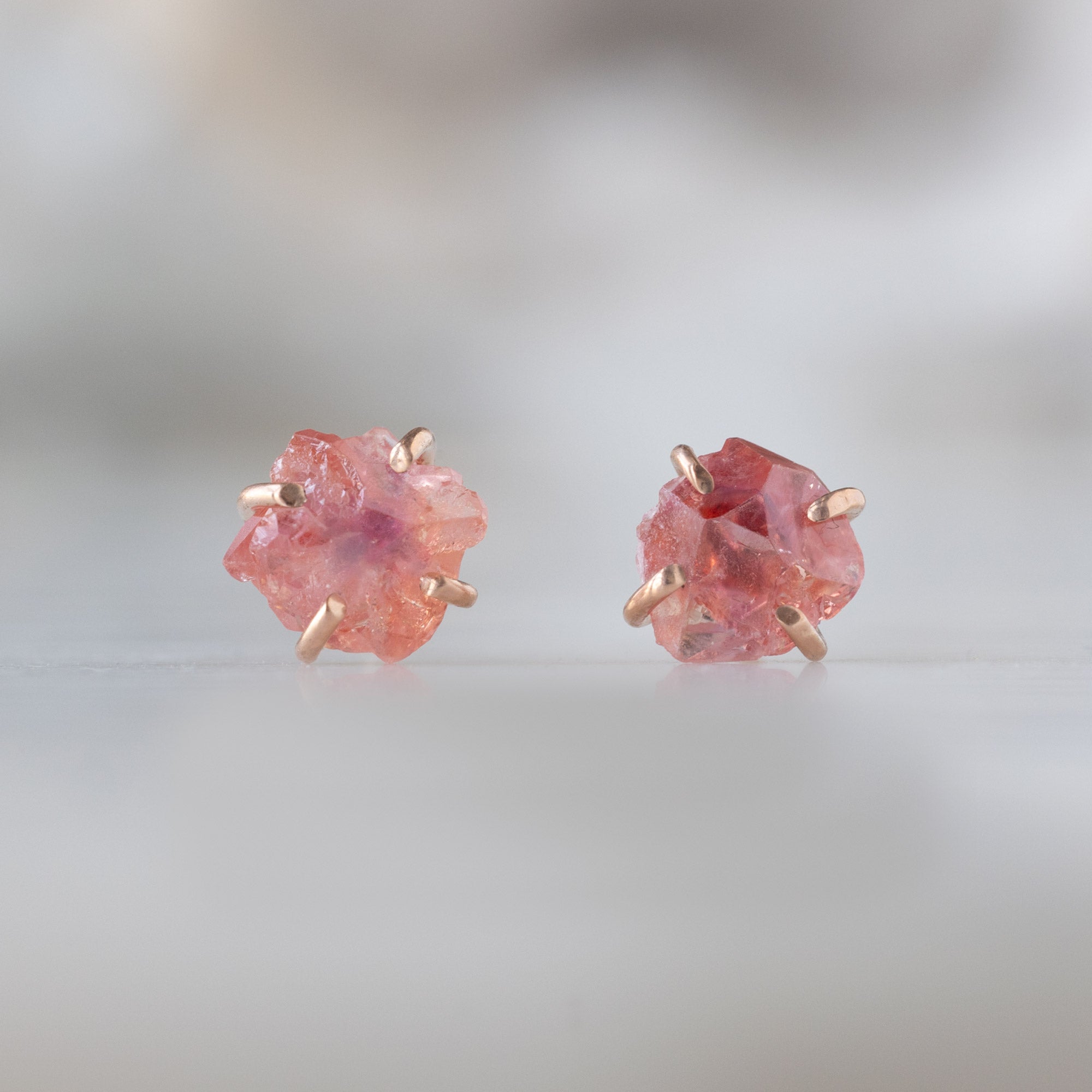 The Raw Padparadscha Sapphire Gemstone Stud Earrings | 14K Rose Gold