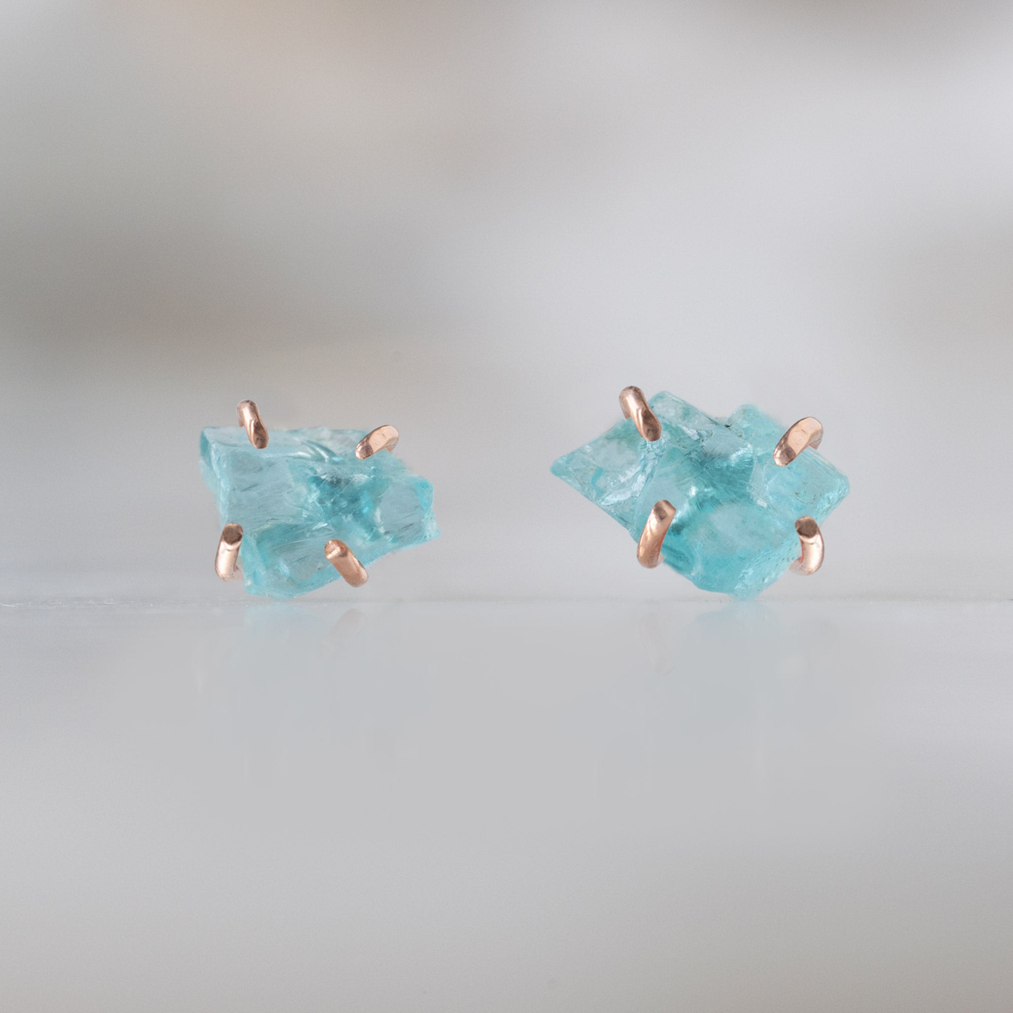 The Raw Aquamarine Gemstone Stud Earrings | 14K Rose Gold