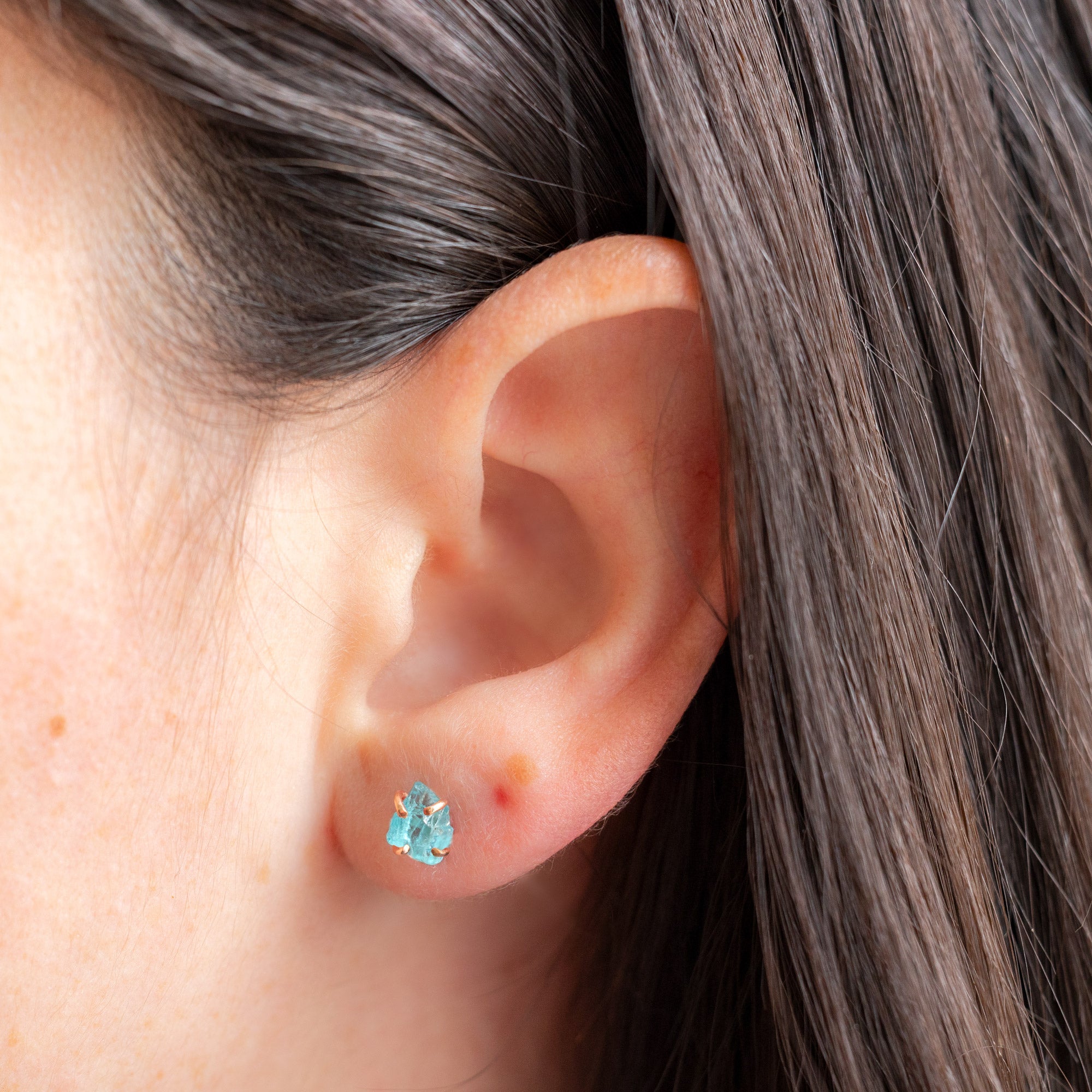 The Raw Aquamarine Gemstone Stud Earrings | 14K Rose Gold