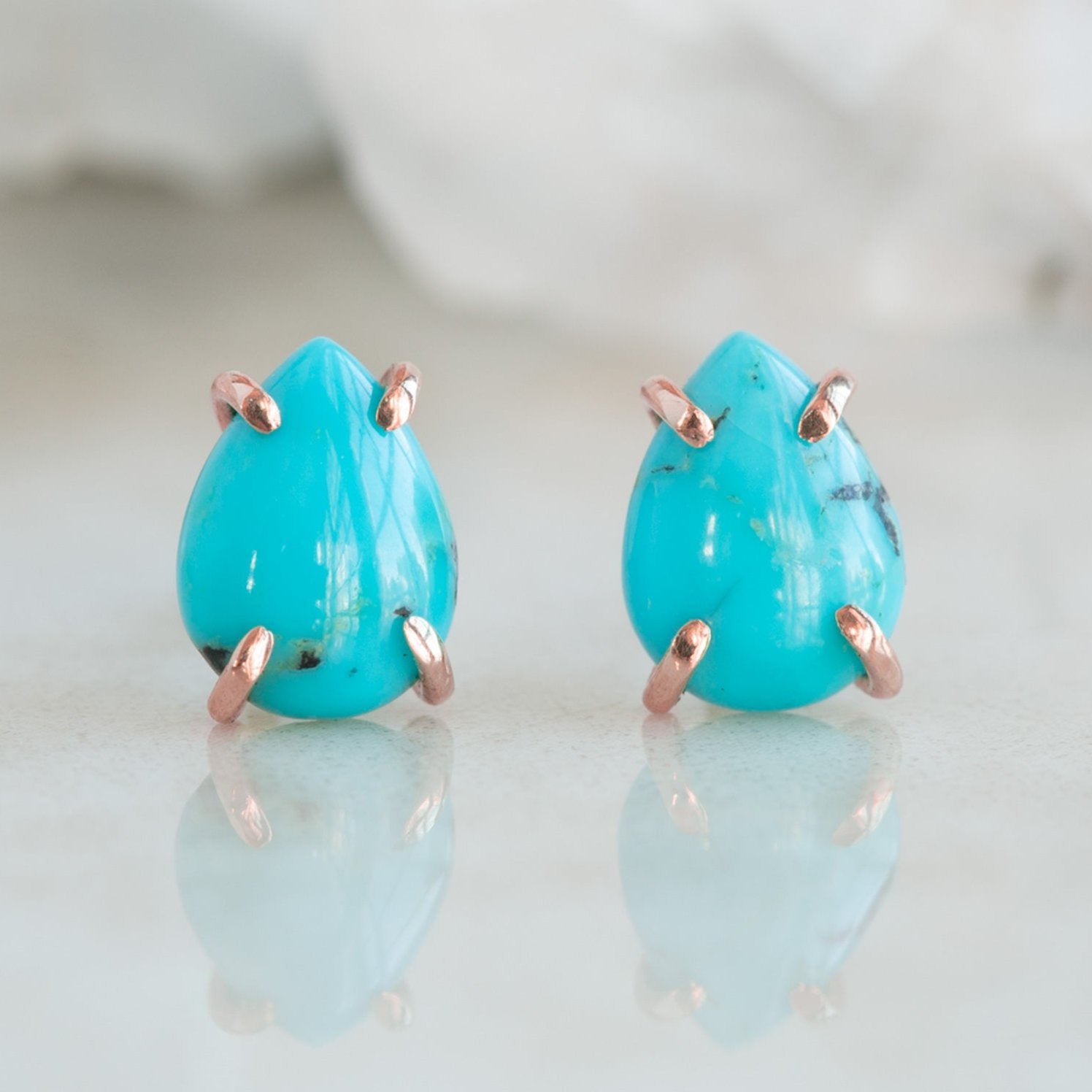 The Turquoise Stud Earrings | 14K Rose Gold