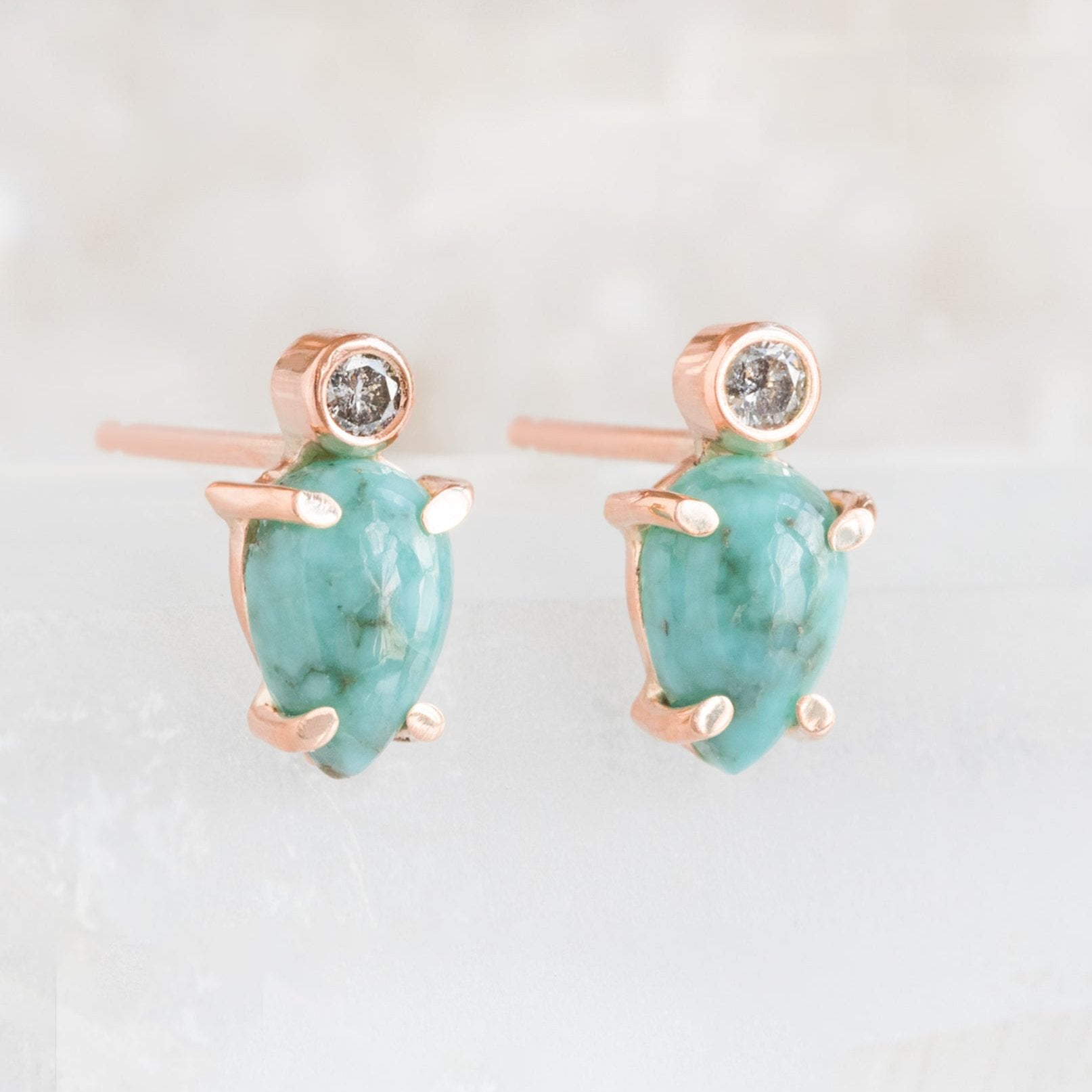 The Turquoise + Diamond Stud Earrings | 14K Rose Gold