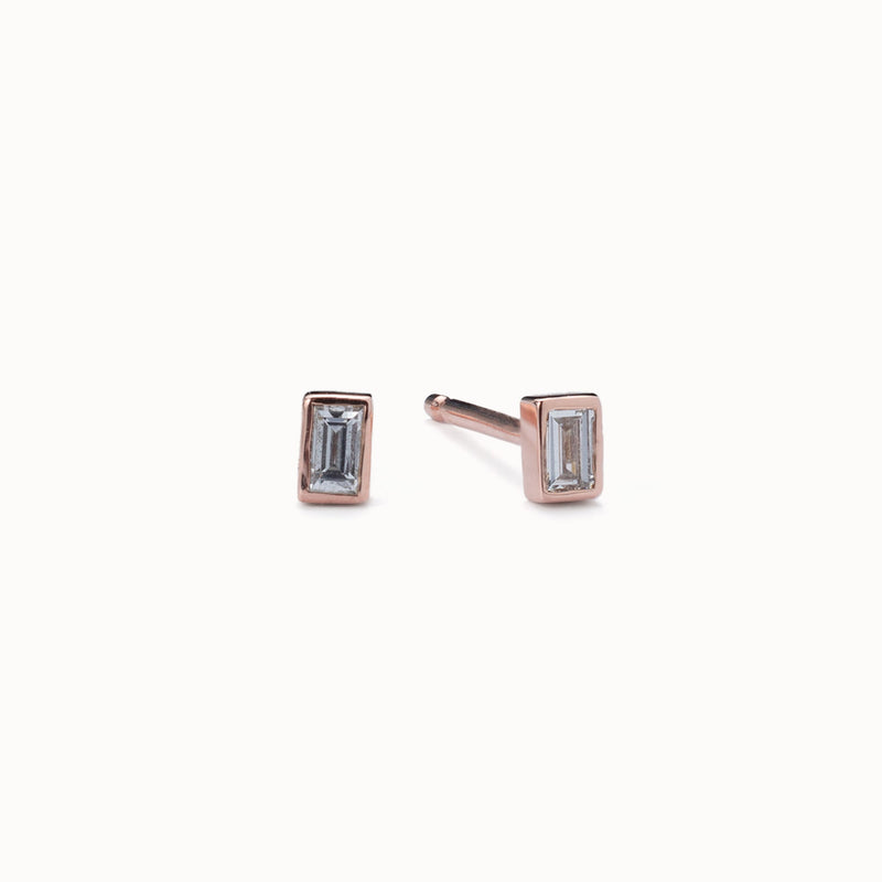 The White Diamond Baguette Stud Earrings | 14K Rose Gold