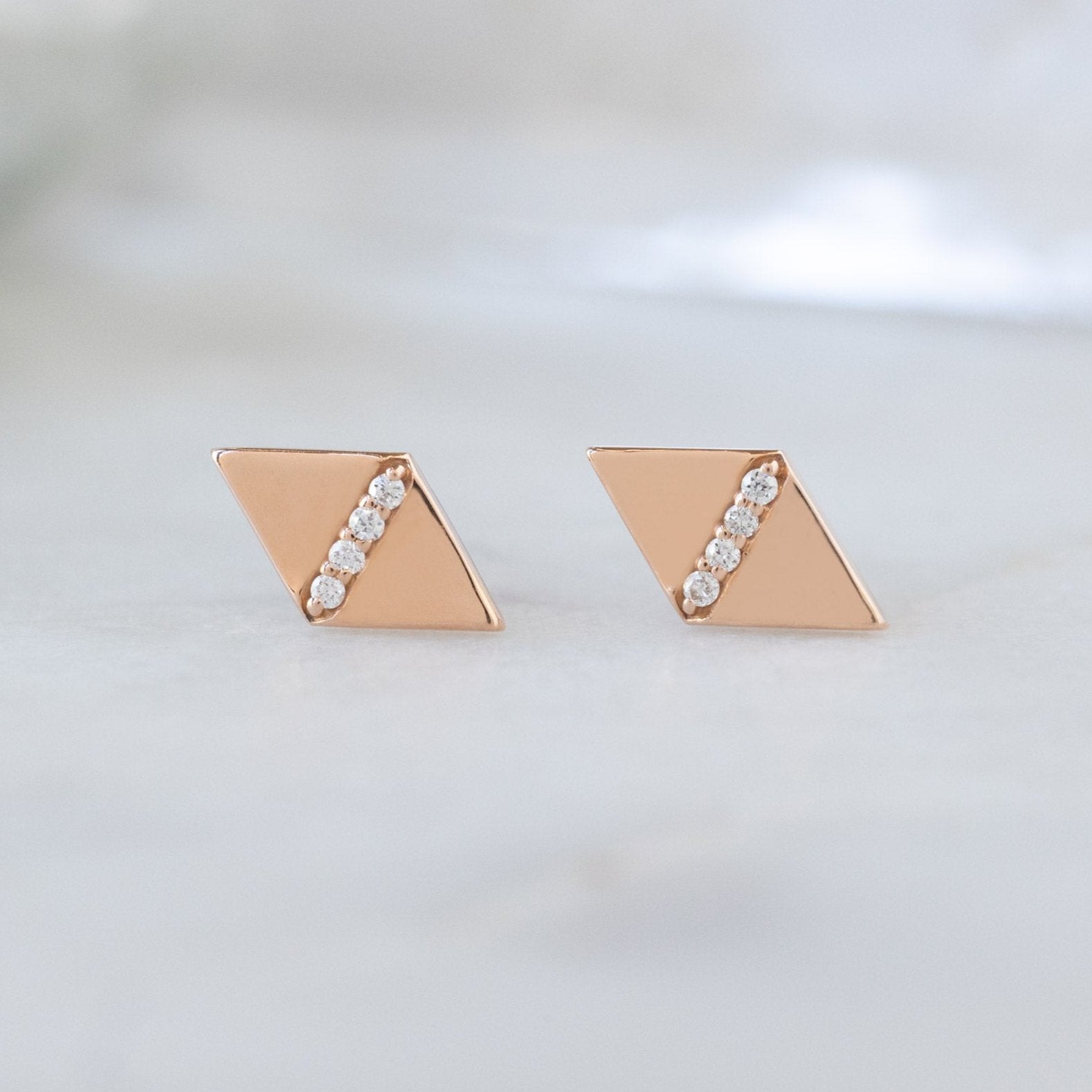 The Geometric White Diamond Pavé Studs | 14K Rose Gold