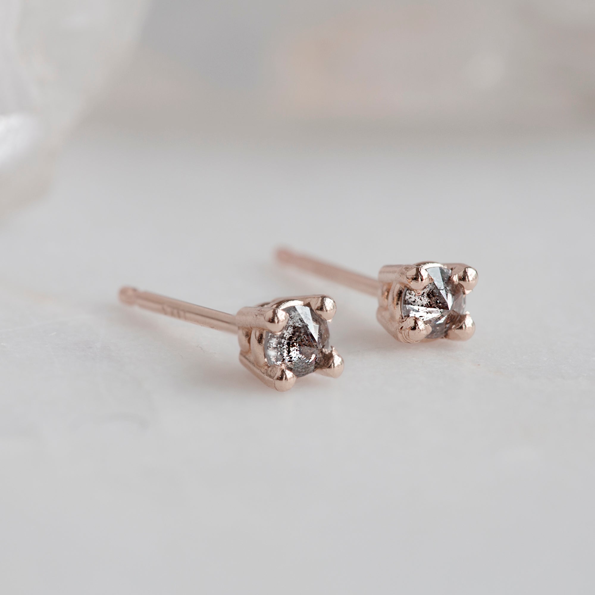 The Inverted Salt and Pepper Diamond Stud Earrings | 14K Rose Gold