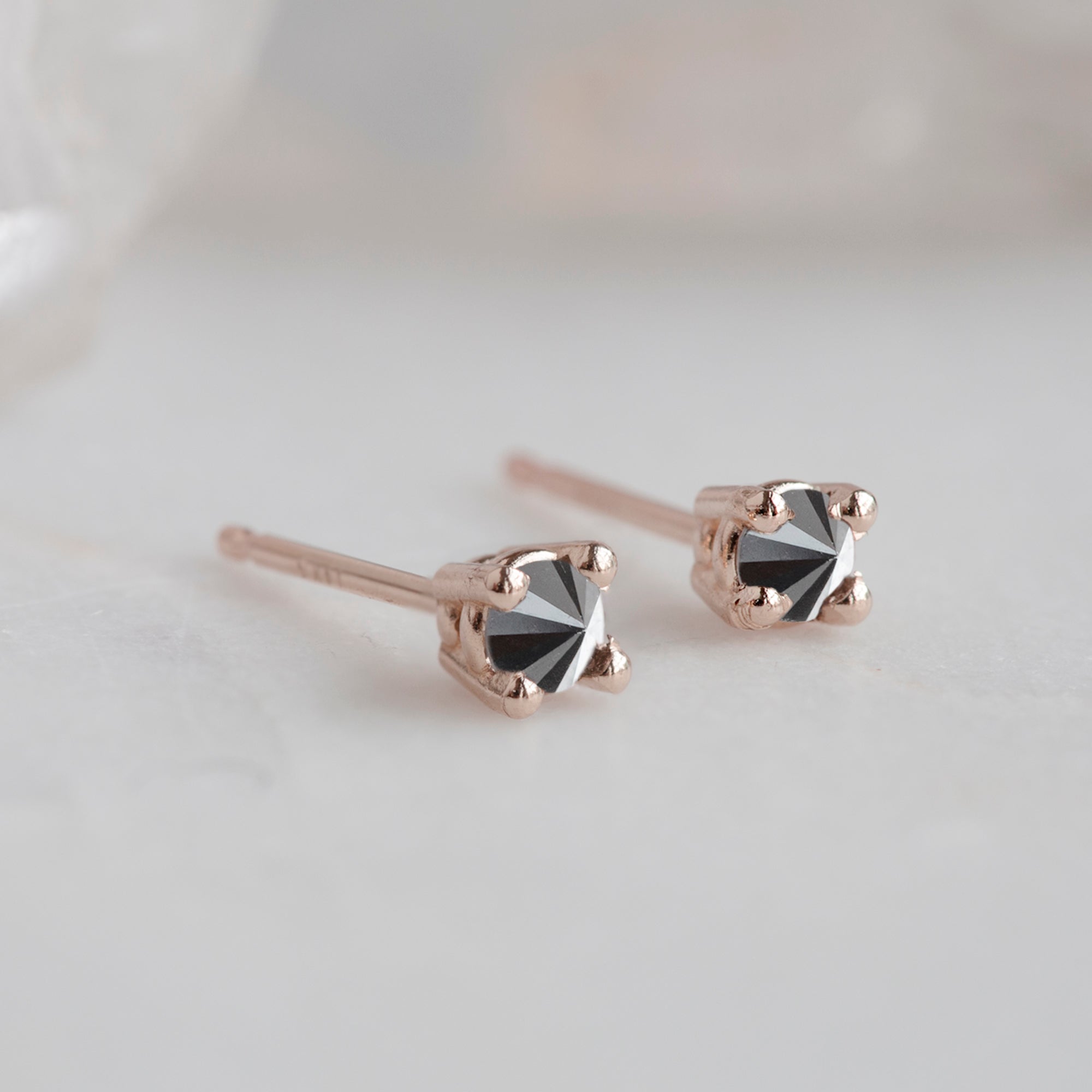 The Inverted Black Diamond Stud Earrings | 14K Rose Gold