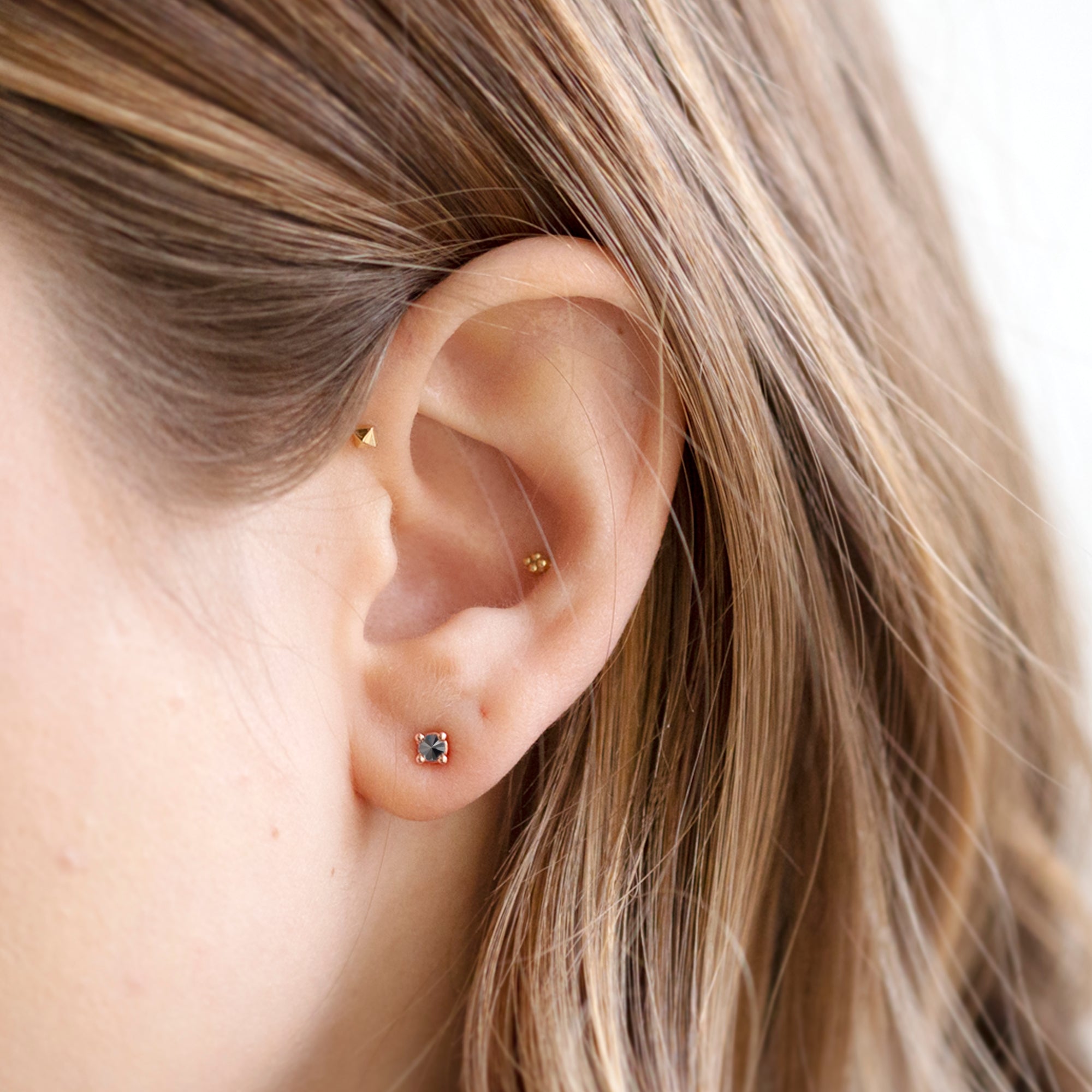 The Inverted Black Diamond Stud Earrings | 14K Rose Gold