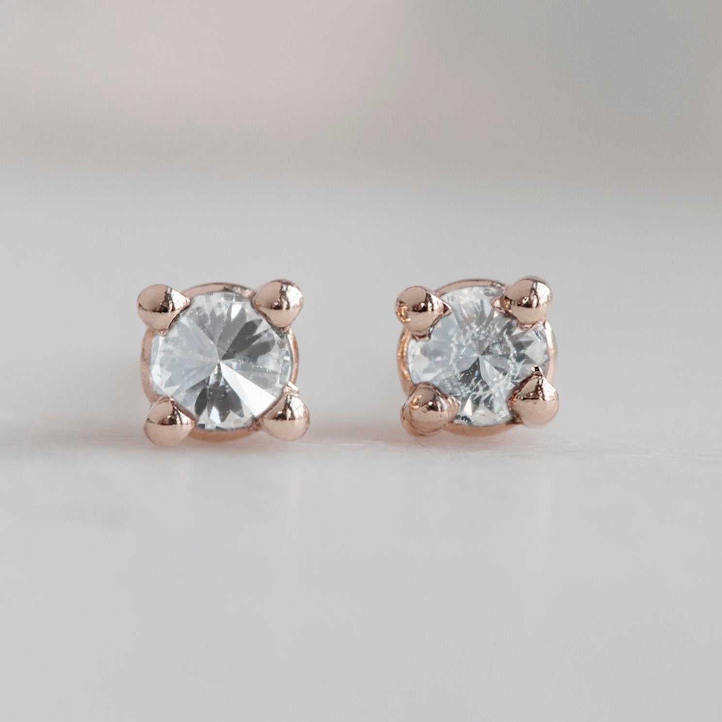 The Inverted White Diamond Stud Earrings | 14K Rose Gold