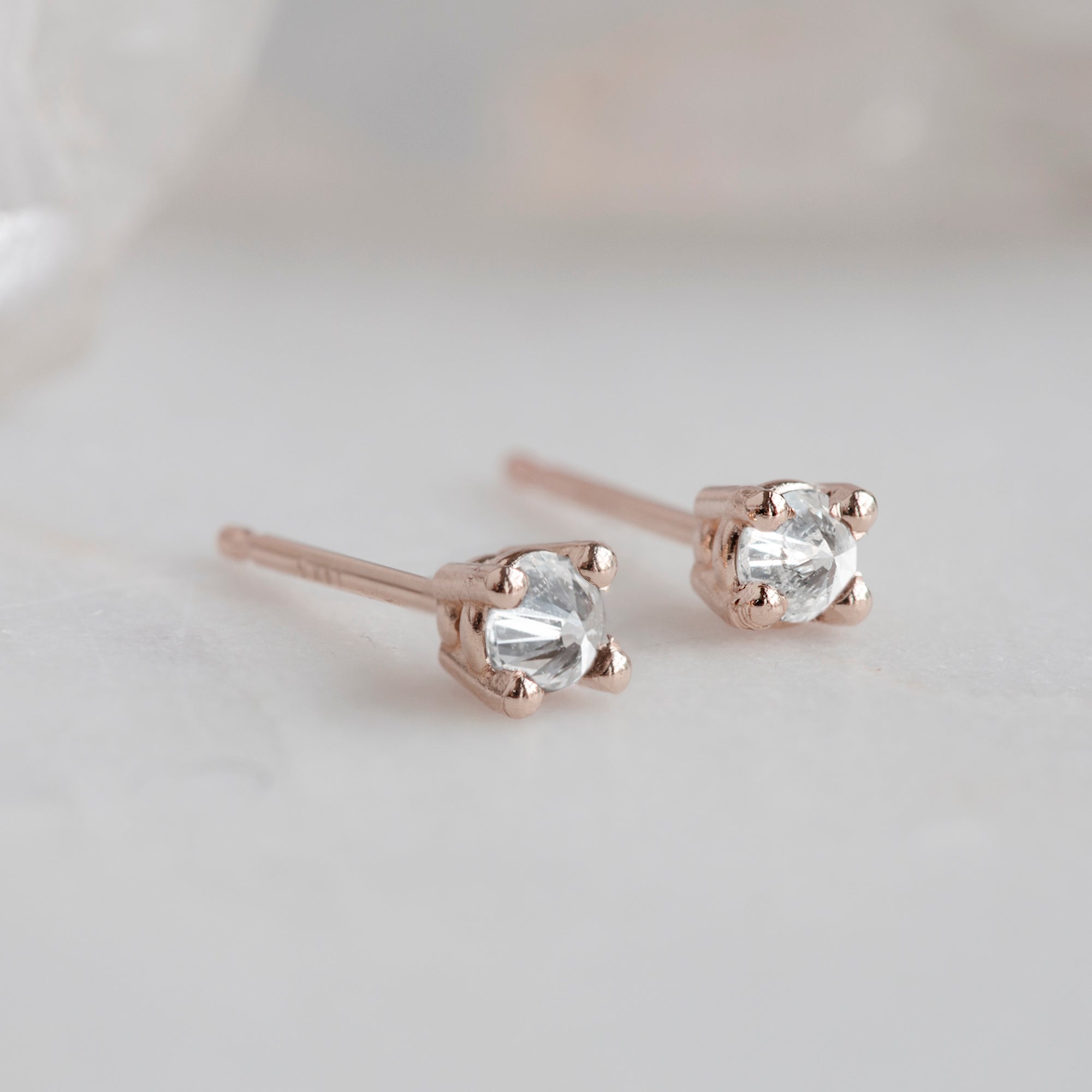 The Inverted White Diamond Stud Earrings | 14K Rose Gold