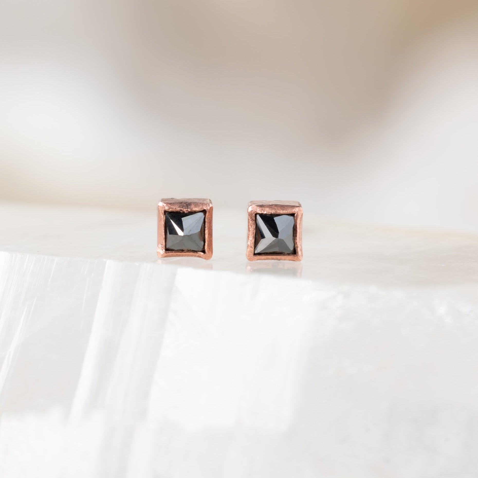 black diamond stud earrings rose gold