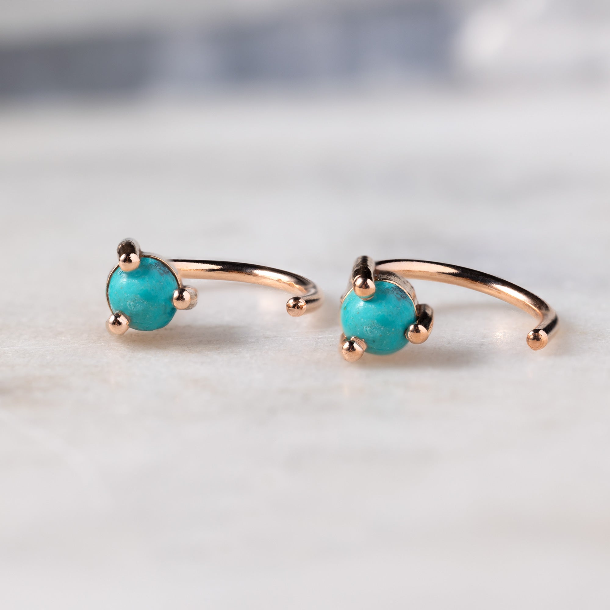 The Turquoise Huggie Earrings | 14K Rose Gold