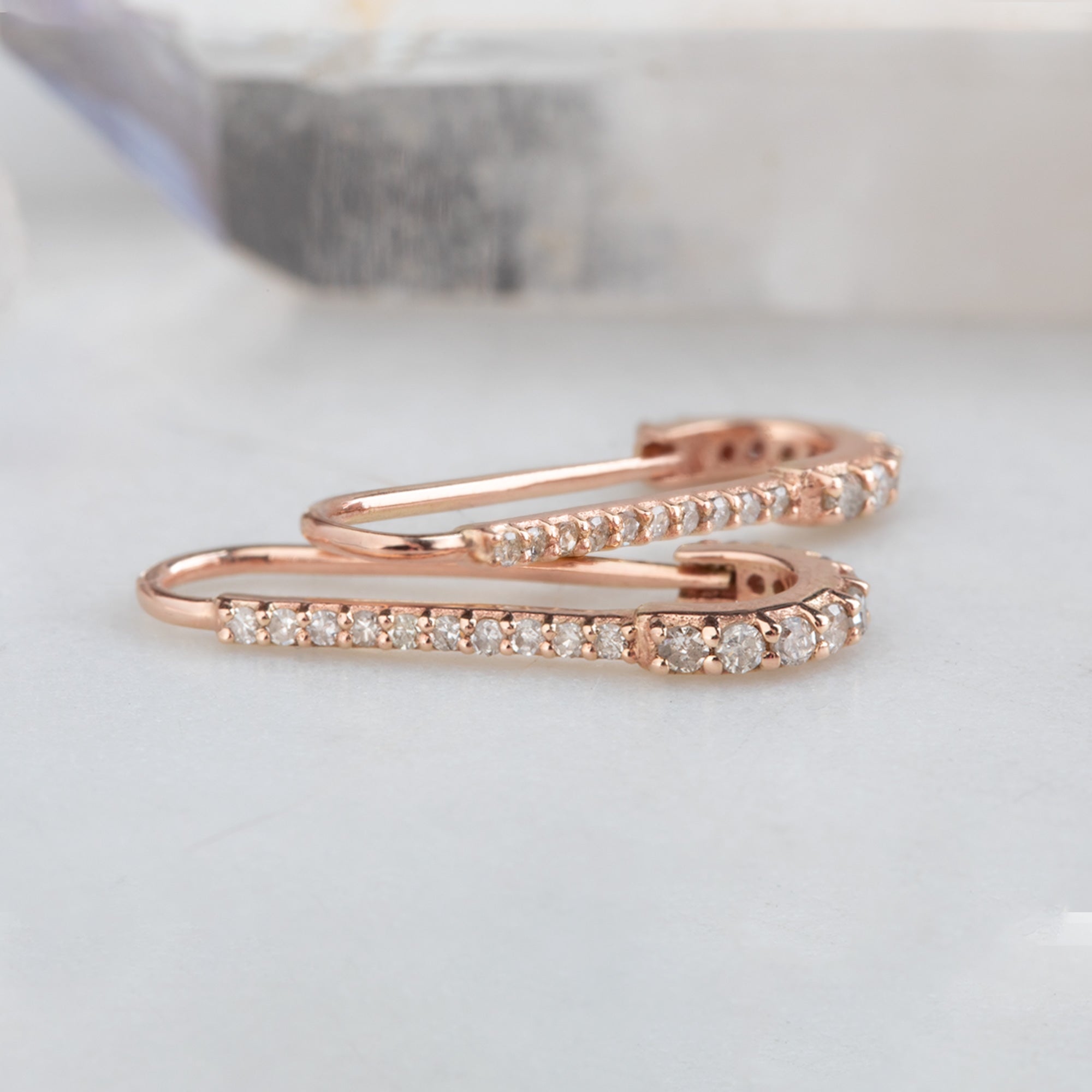 The White Diamond Pavé Pin Earrings | 14K Rose Gold