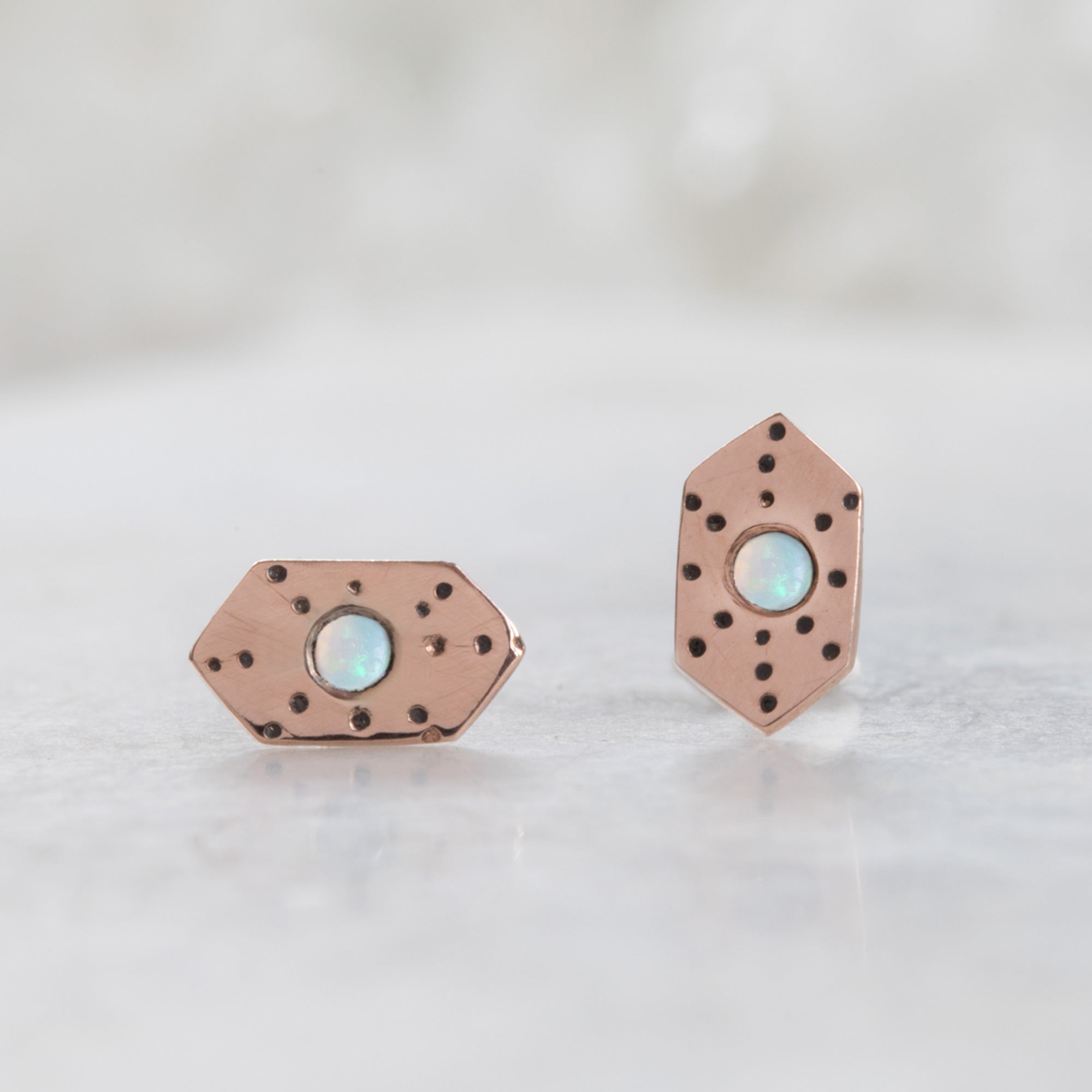 The Hexagon Opal Stardust Stud Earrings | 14K Rose Gold