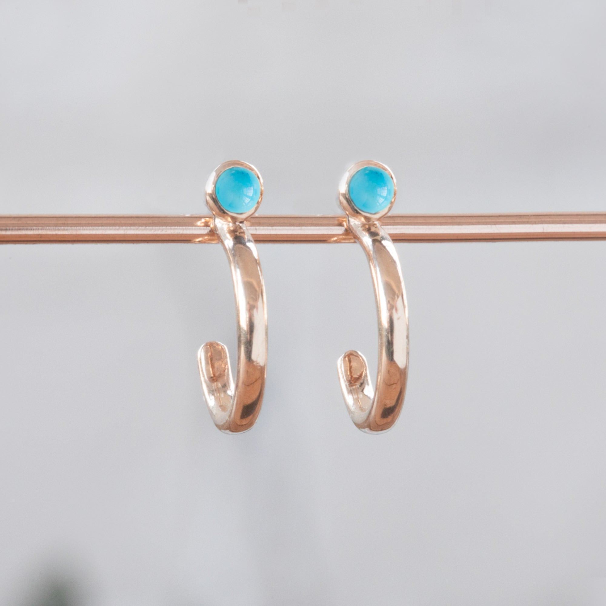 Custom Turquoise Birthstone Hoop Earrings | 14K Rose Gold