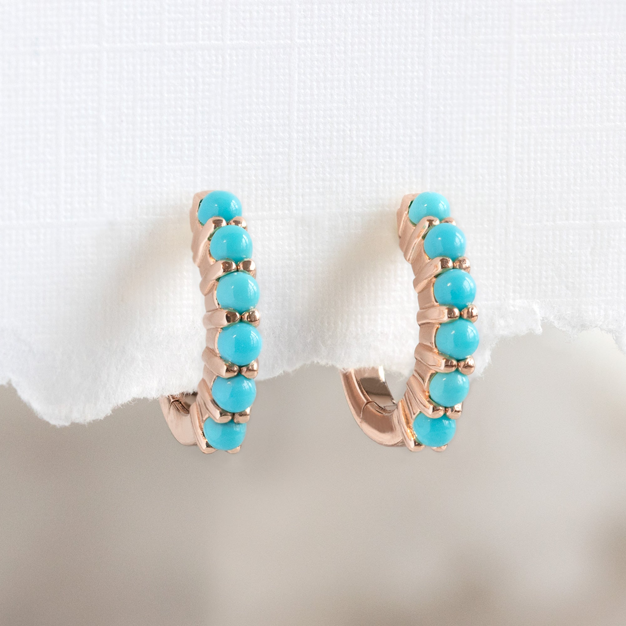 The Turquoise Huggie Hoop Earrings | 14K Rose Gold