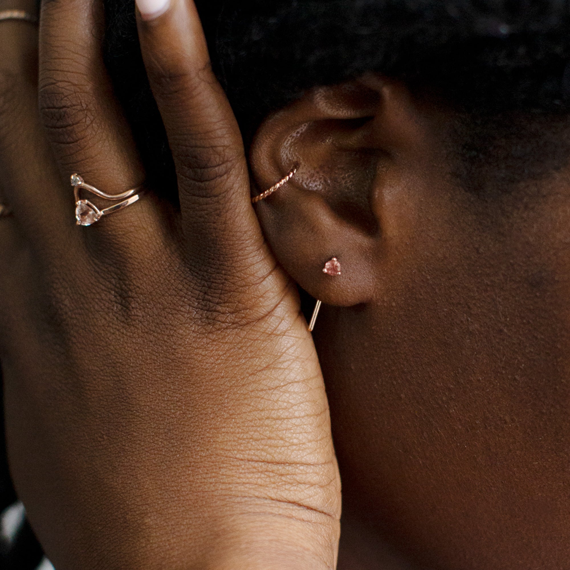 The Sunstone Staple Thread Earrings | 14K Rose Gold