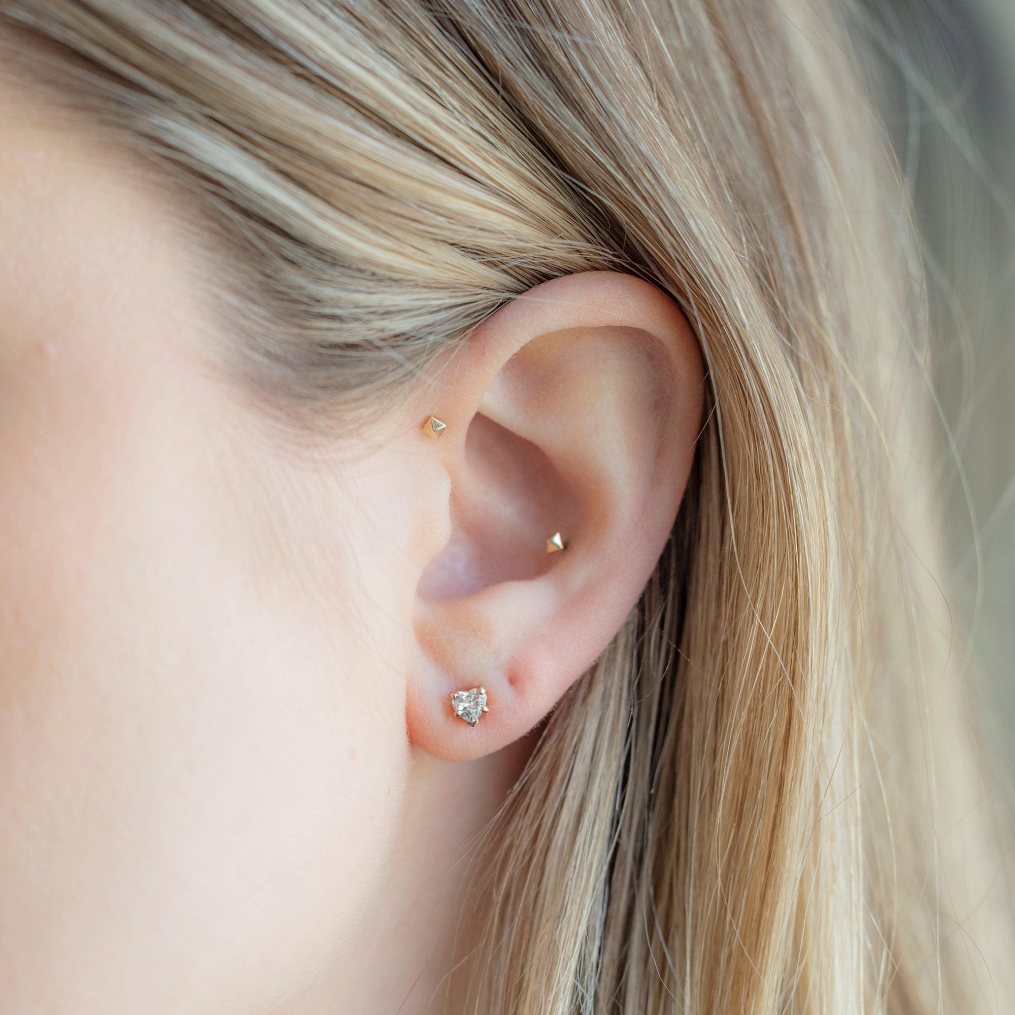 The White Sapphire Gemstone Heart Stud Earrings | 14K Rose Gold