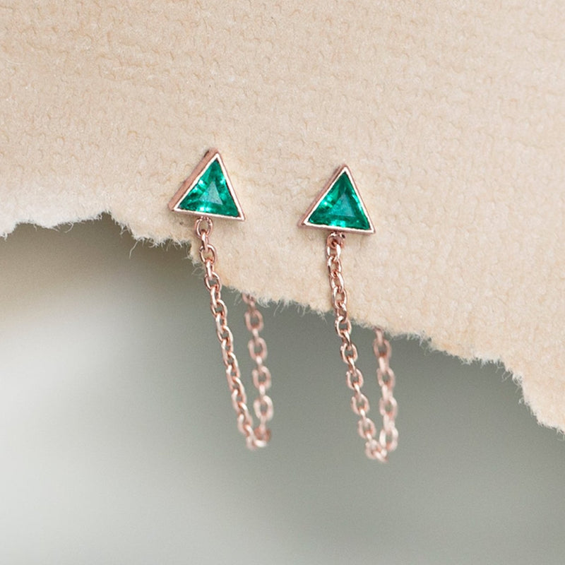 The Emerald Trillion Chain Hoop Earrings | 14K Rose Gold