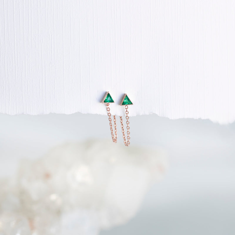 The Emerald Trillion Chain Hoop Earrings | 14K Rose Gold