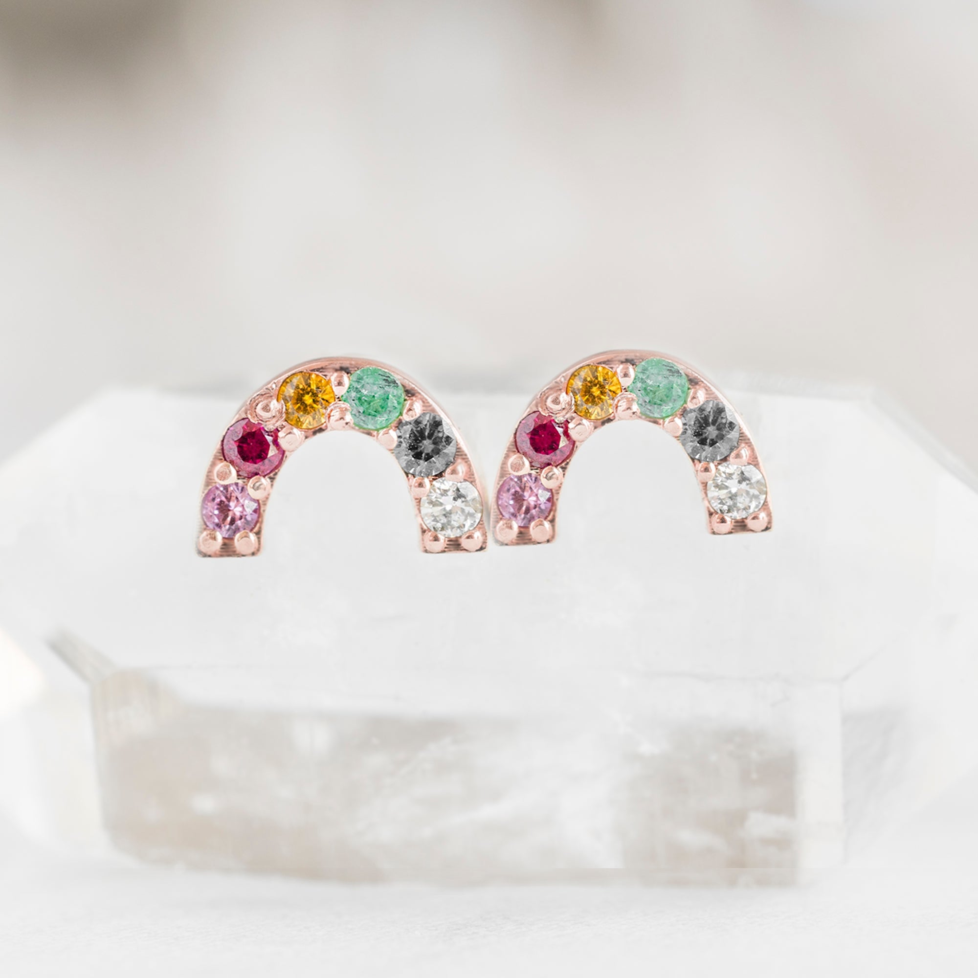 The Rainbow Sapphire Stud Earrings | 14K Rose Gold