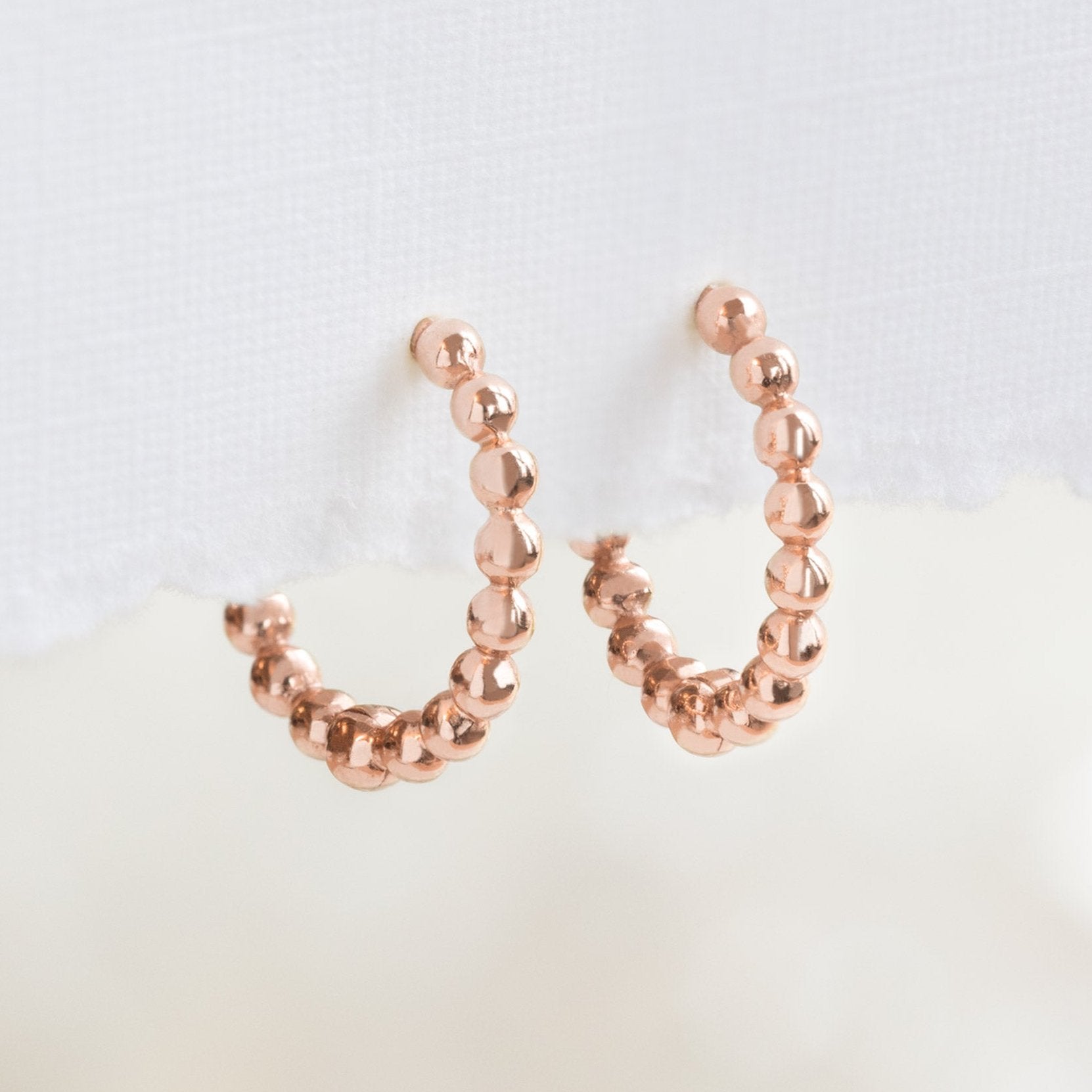 The Beaded Huggie Hoops | 14K Rose Gold