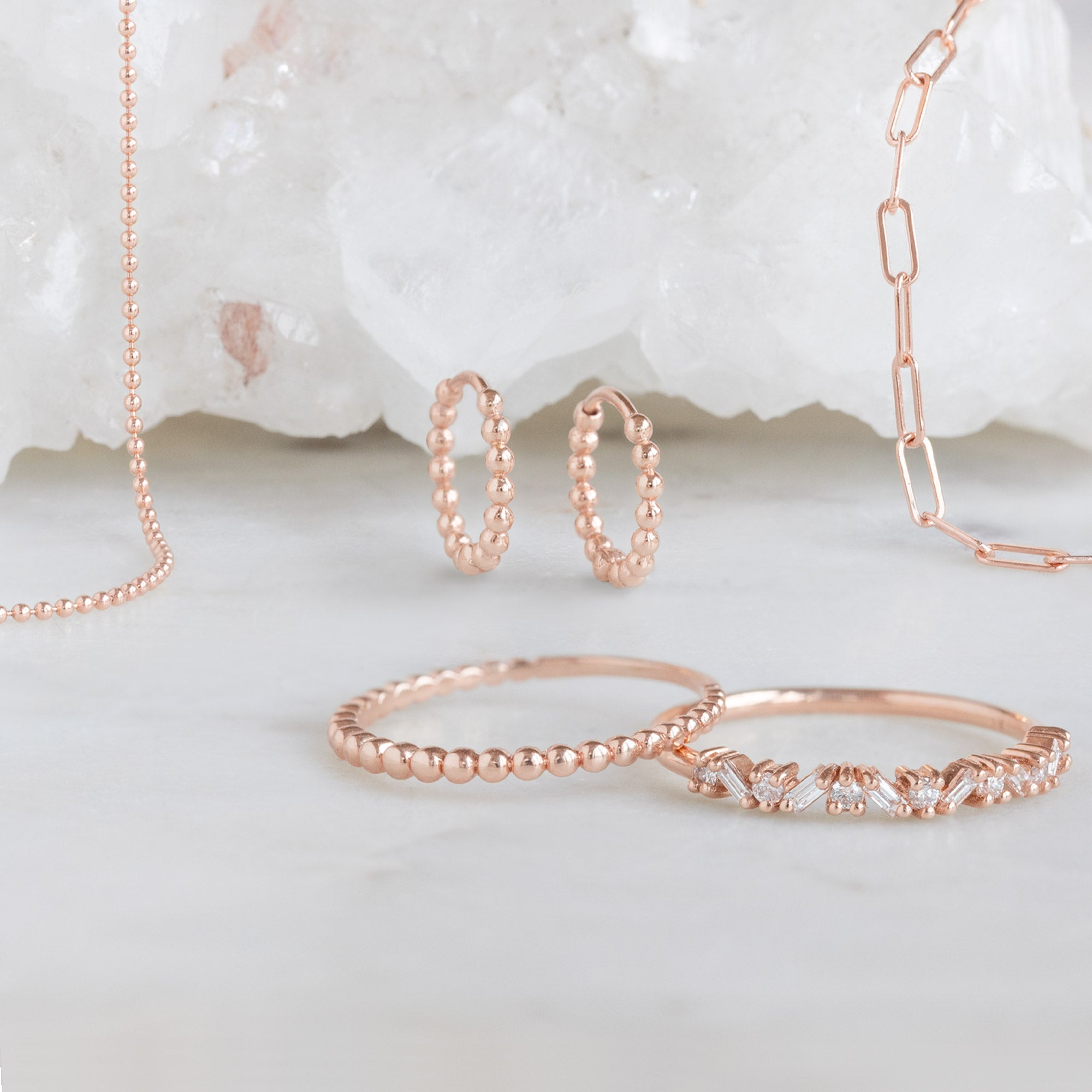 The Beaded Huggie Hoops | 14K Rose Gold