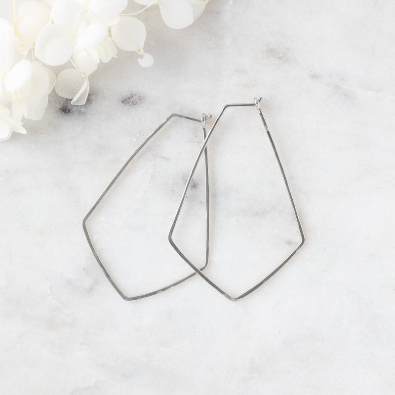 The Hexagon Hoop Earrings | 14K White Gold