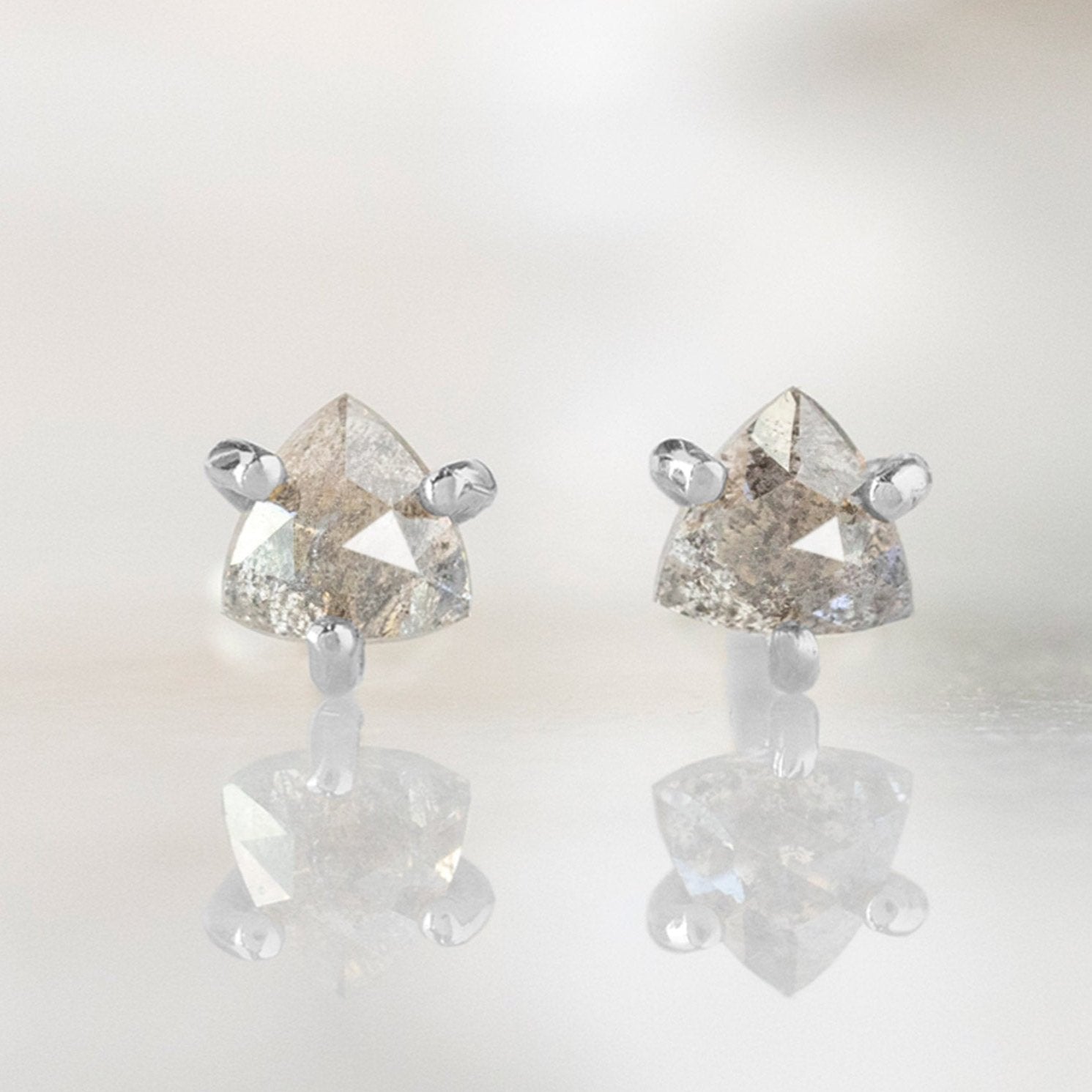 The Salt and Pepper Diamond Trillion Stud Earrings | 14K White Gold