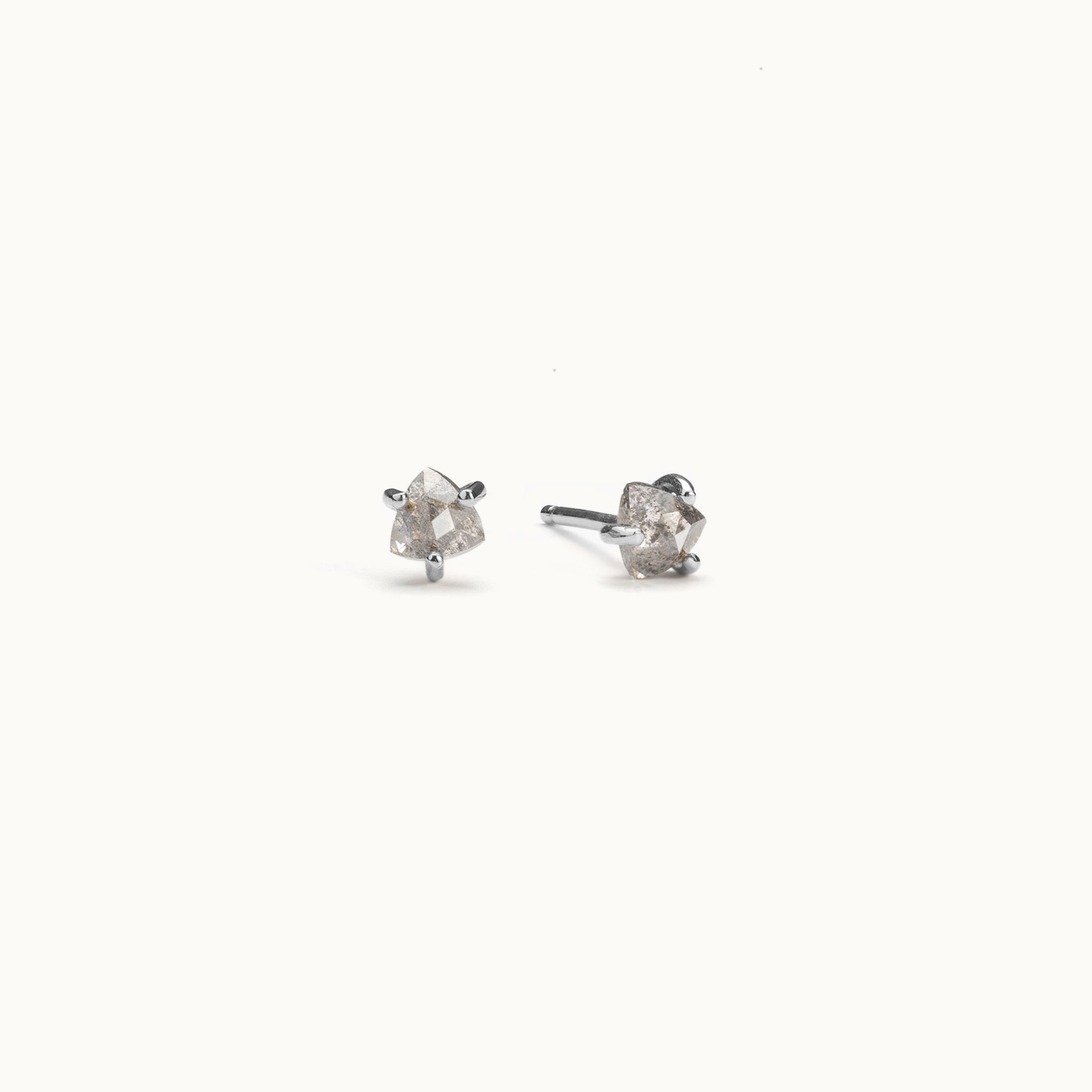 The Salt and Pepper Diamond Trillion Stud Earrings | 14K White Gold