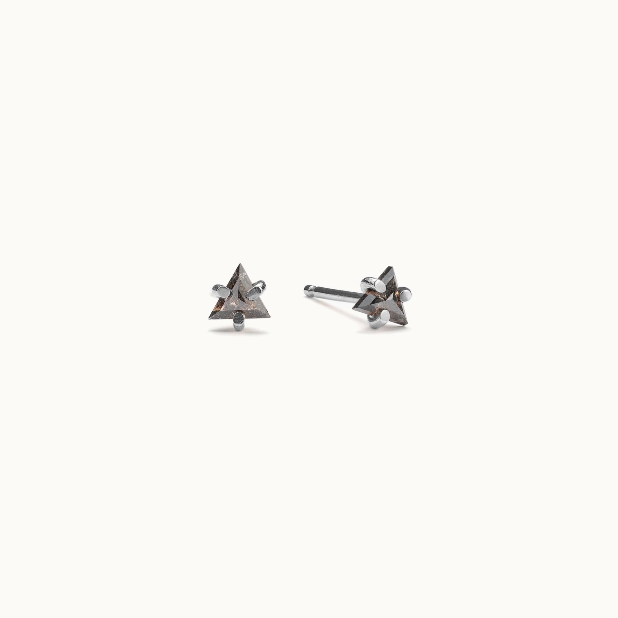 The Black Diamond Trillion Stud Earrings | 14K White Gold