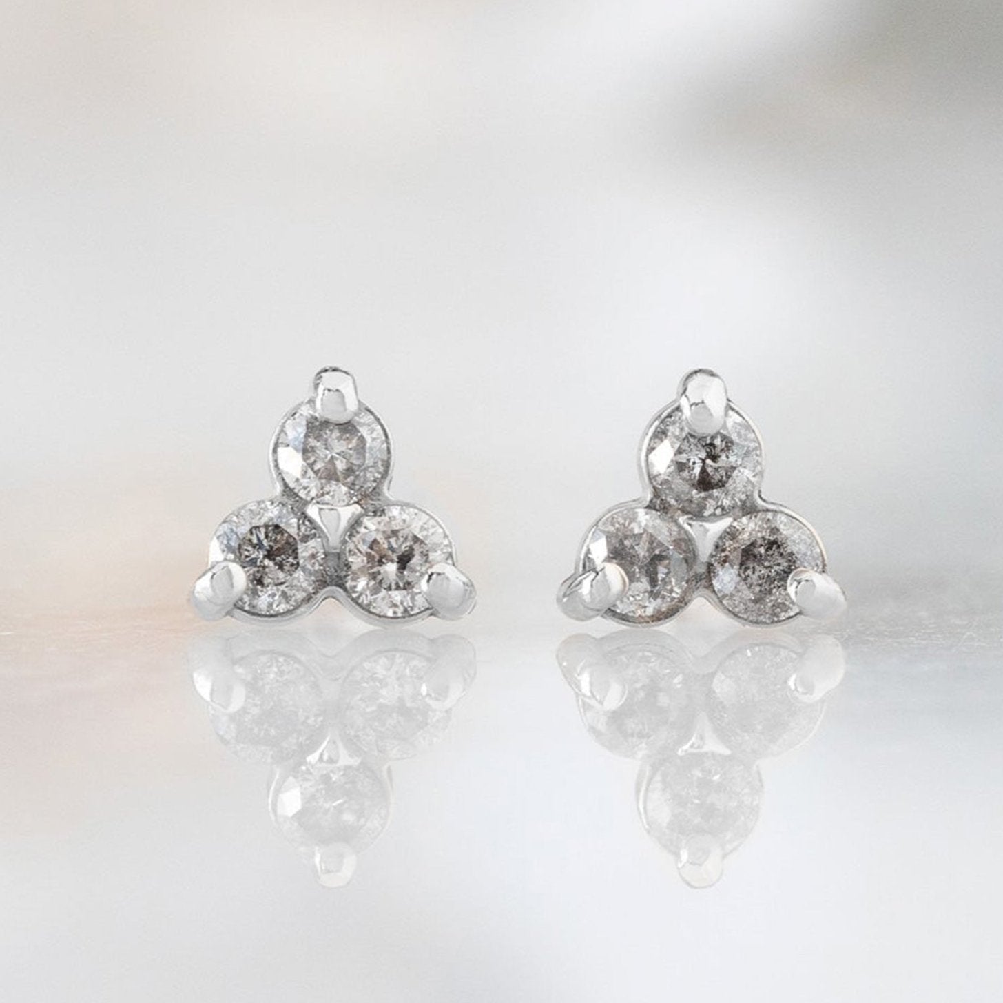 The Salt and Pepper Diamond Cluster Stud Earrings | 14K White Gold