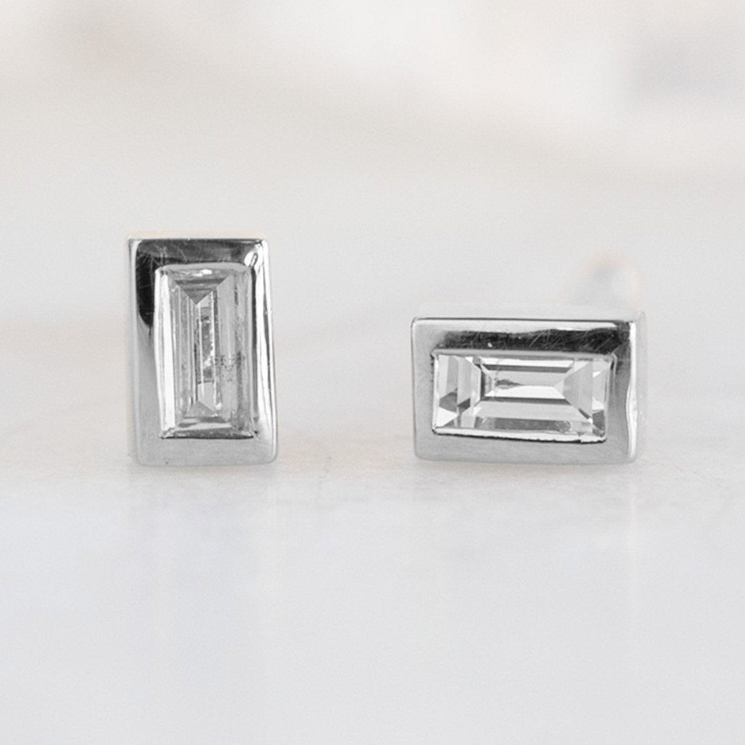 The White Diamond Baguette Stud Earrings | 14K White Gold