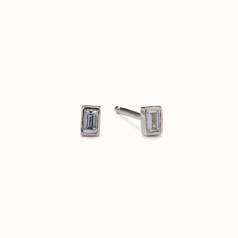 The White Diamond Baguette Stud Earrings | 14K White Gold