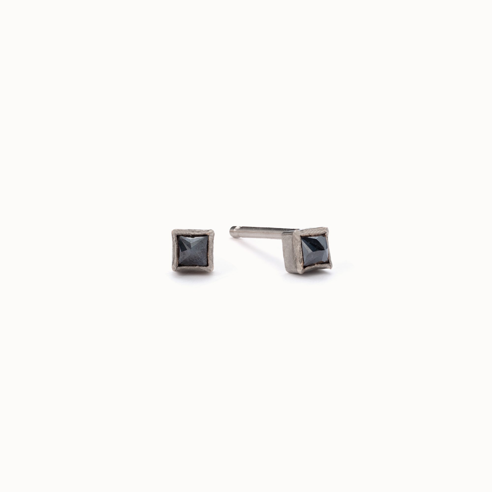 The Teensy Black Diamond Spike Stud Earrings | 14K White Gold