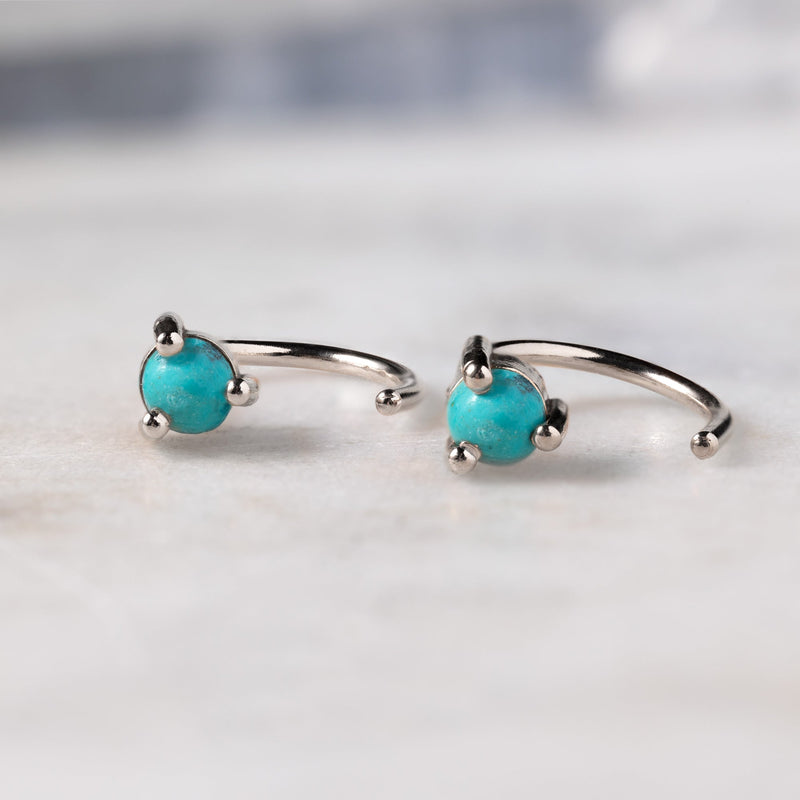 The Turquoise Huggie Earrings | 14K White Gold