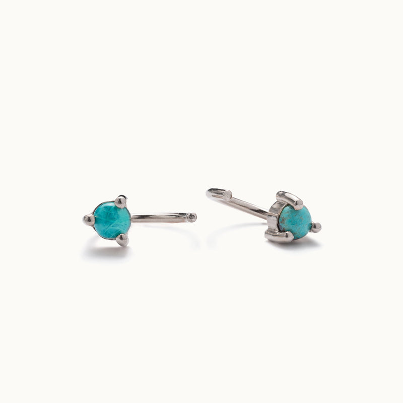 The Turquoise Huggie Earrings | 14K White Gold