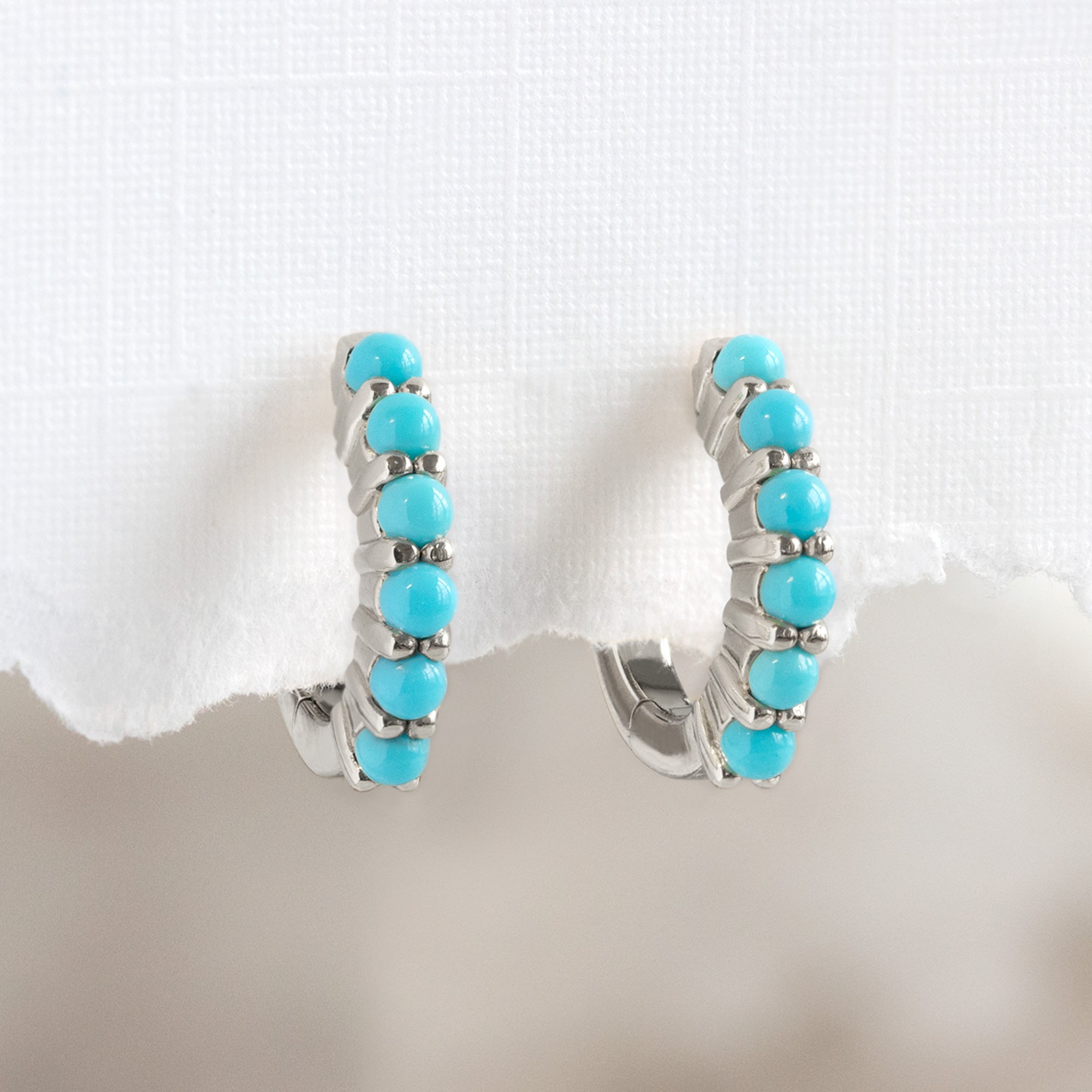 The Turquoise Huggie Hoop Earrings | 14K White Gold