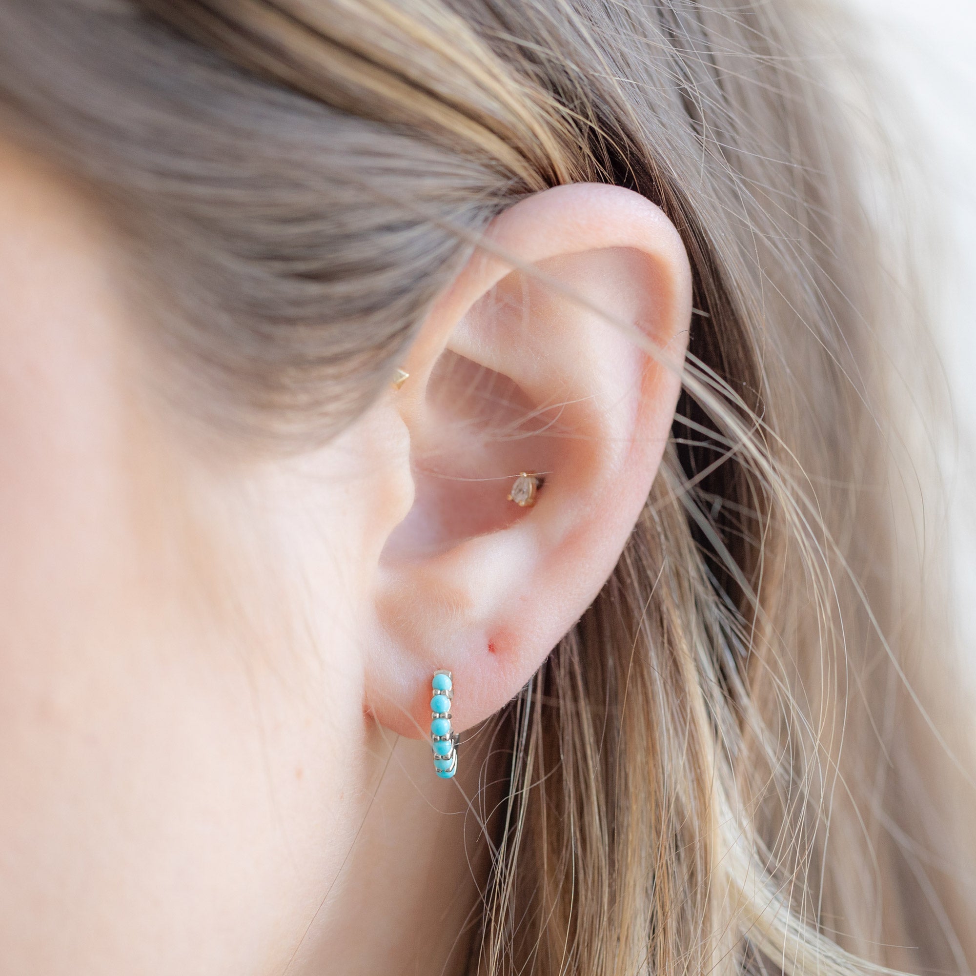 The Turquoise Huggie Hoop Earrings | 14K White Gold