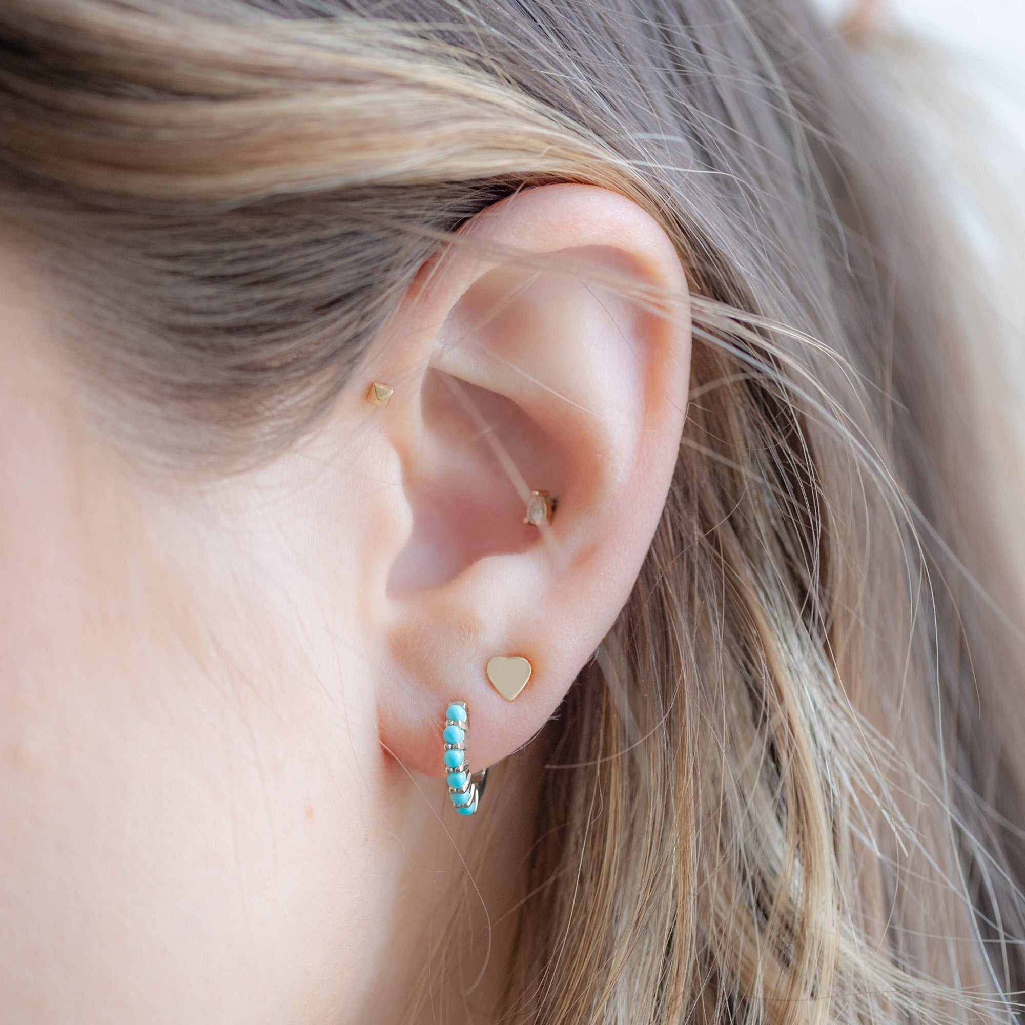 The Turquoise Huggie Hoop Earrings | 14K White Gold