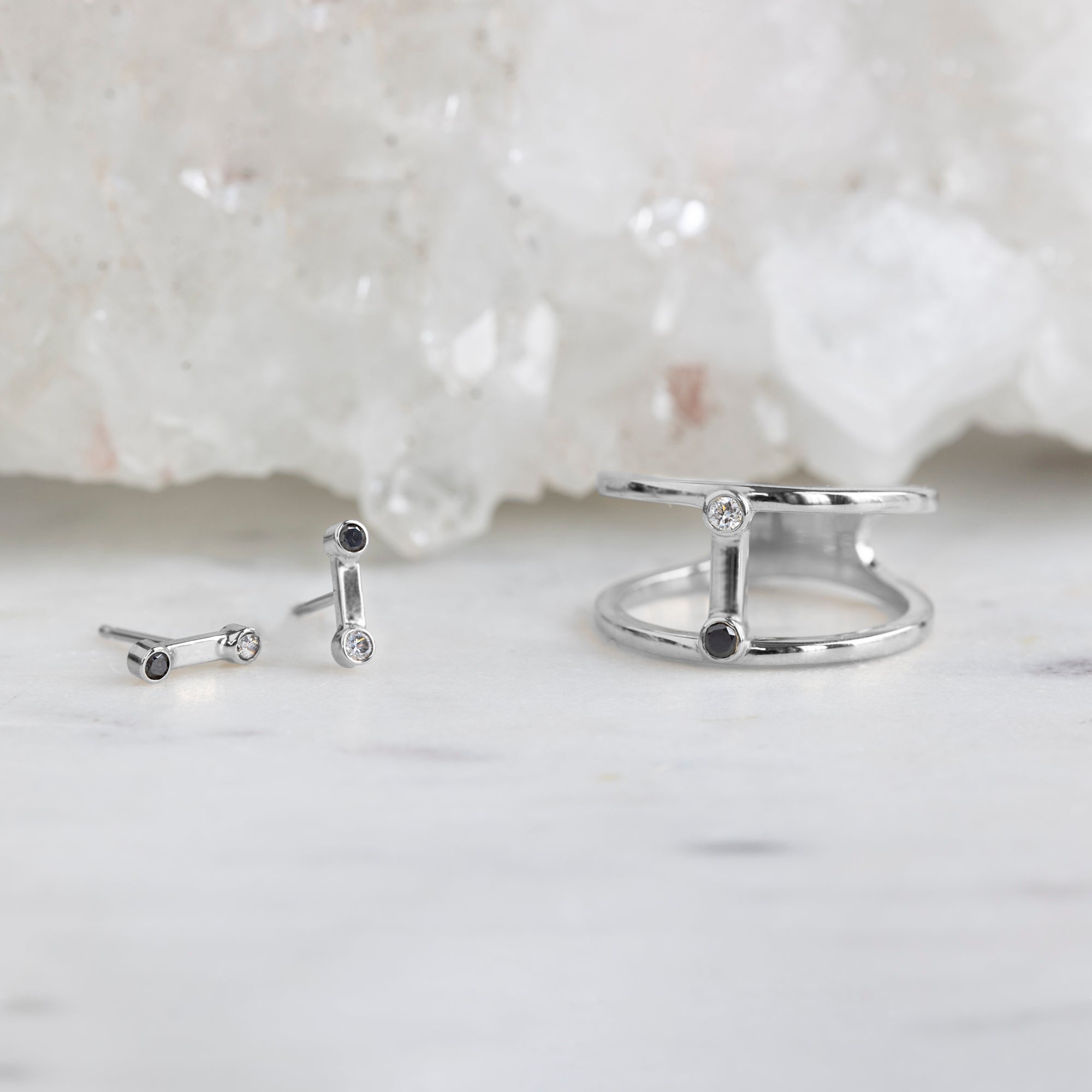 The Duality Diamond Stud Earrings | 14K White Gold