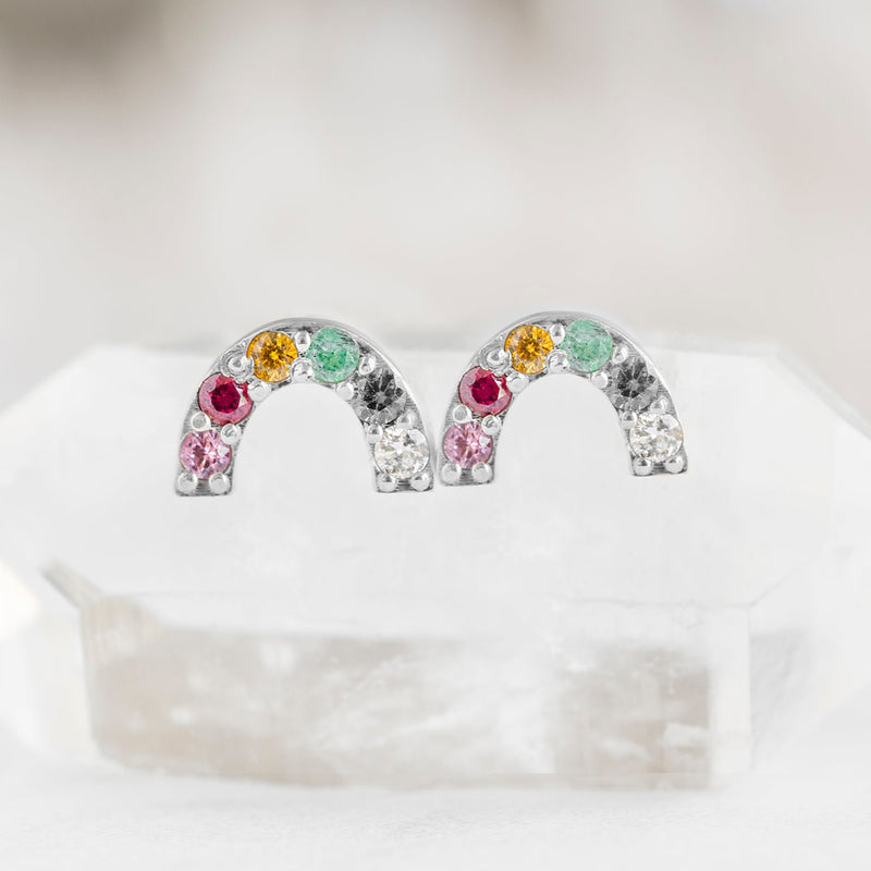 The Rainbow Sapphire Stud Earrings | 14K White Gold