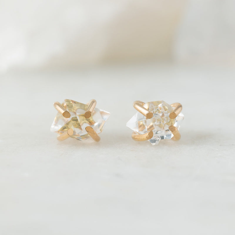 The Herkimer Diamond Stud Earrings | Yellow Gold Filled