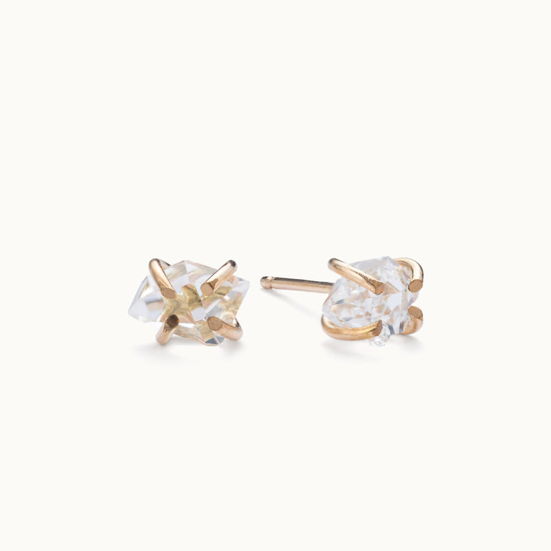 The Herkimer Diamond Stud Earrings | Yellow Gold Filled